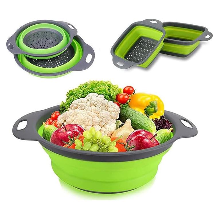 Coladores de Cocina Plegables NIWWIN - 2 Piezas Silicona Verde