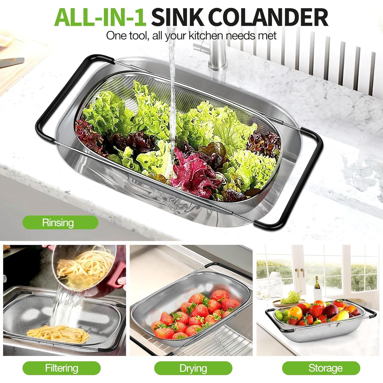 Colador de Fregadero FirstE Acero Inoxidable Expandible 34-56 cm