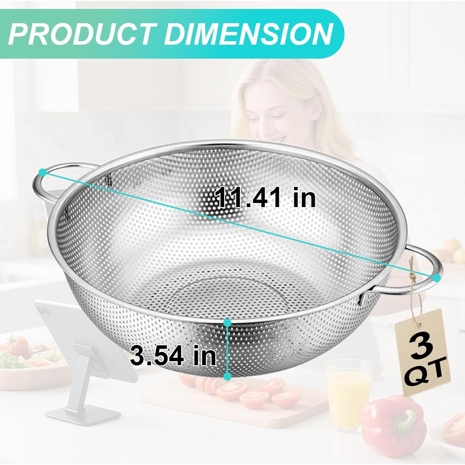 Colador de Acero Inoxidable JIDSPWLS 22.4 cm 3QT para Cocina