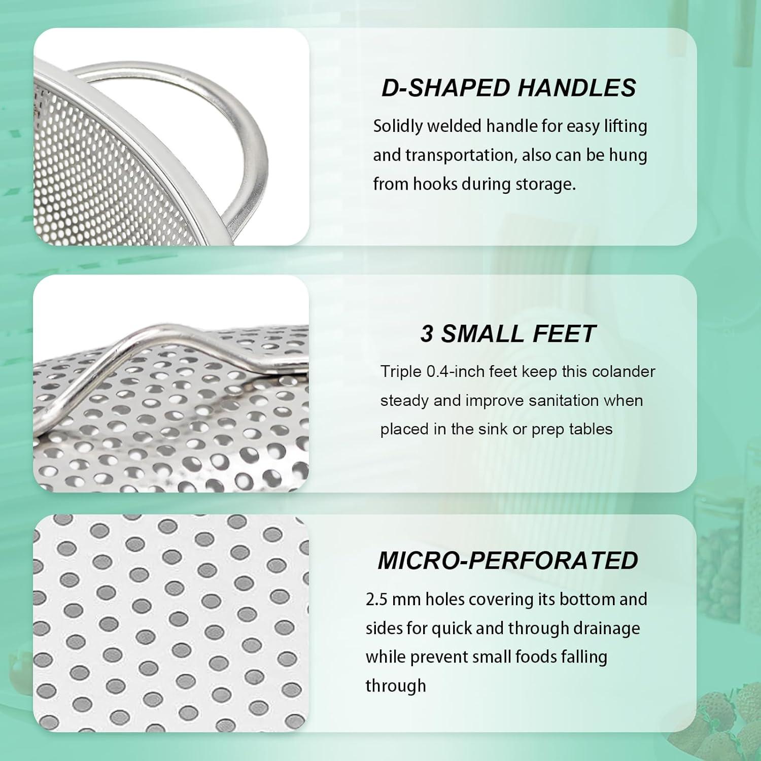 Colador de Acero Inoxidable JIDSPWLS 22.4 cm 3QT para Cocina