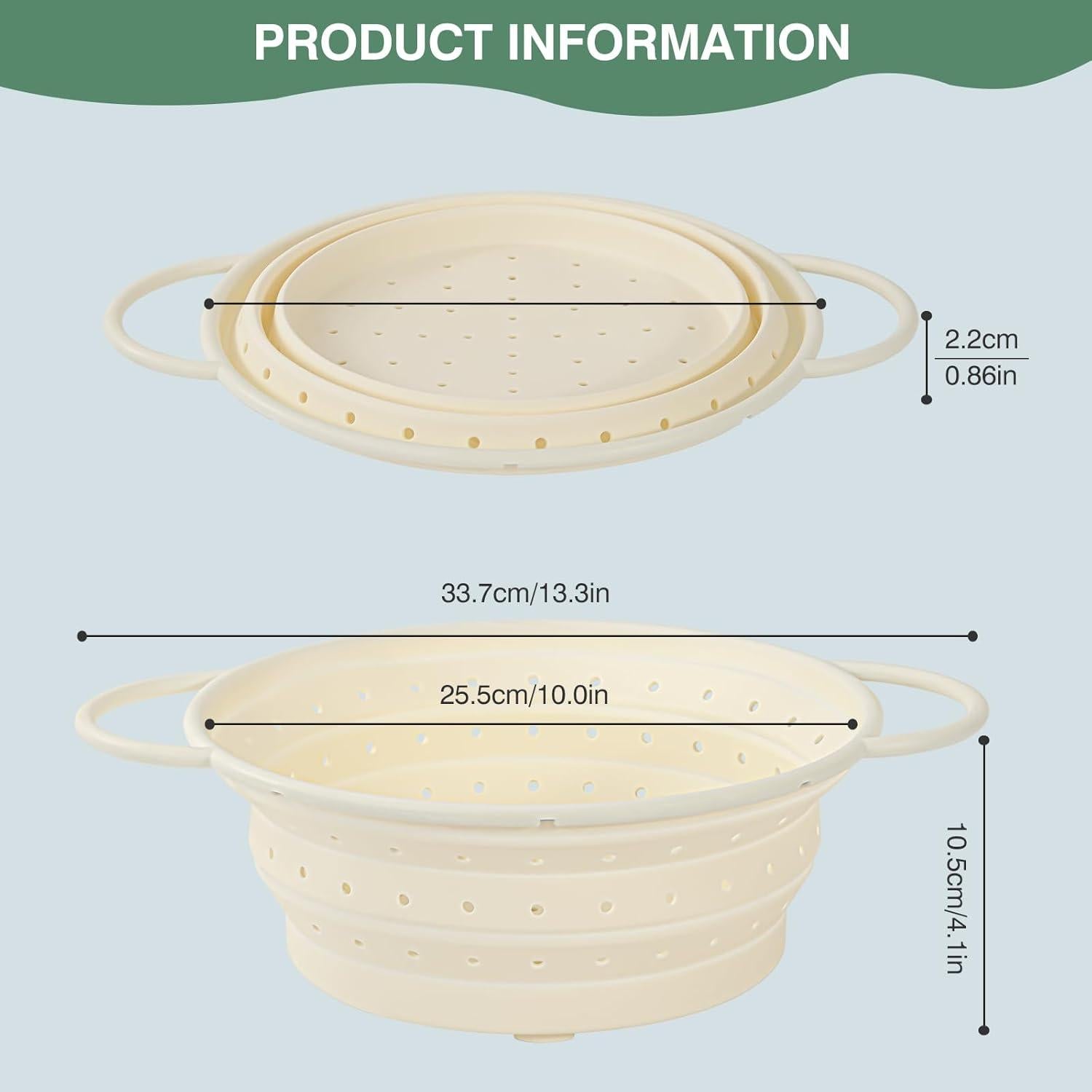Colador Plegable de Silicona Kkioiome 33.5 cm Blanco