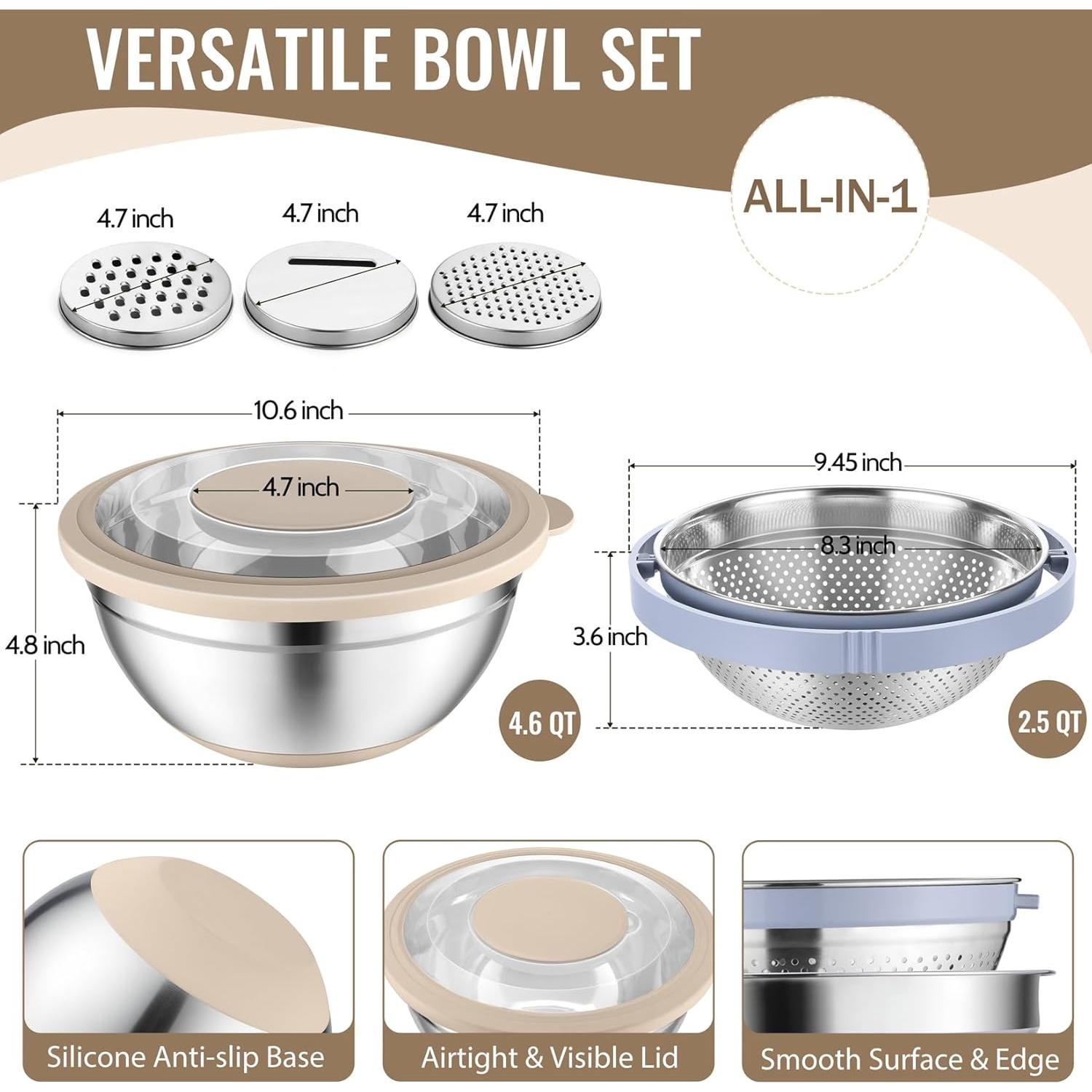 Juego de Colador y Tazón P&P CHEF Acero Inoxidable 4 en 1