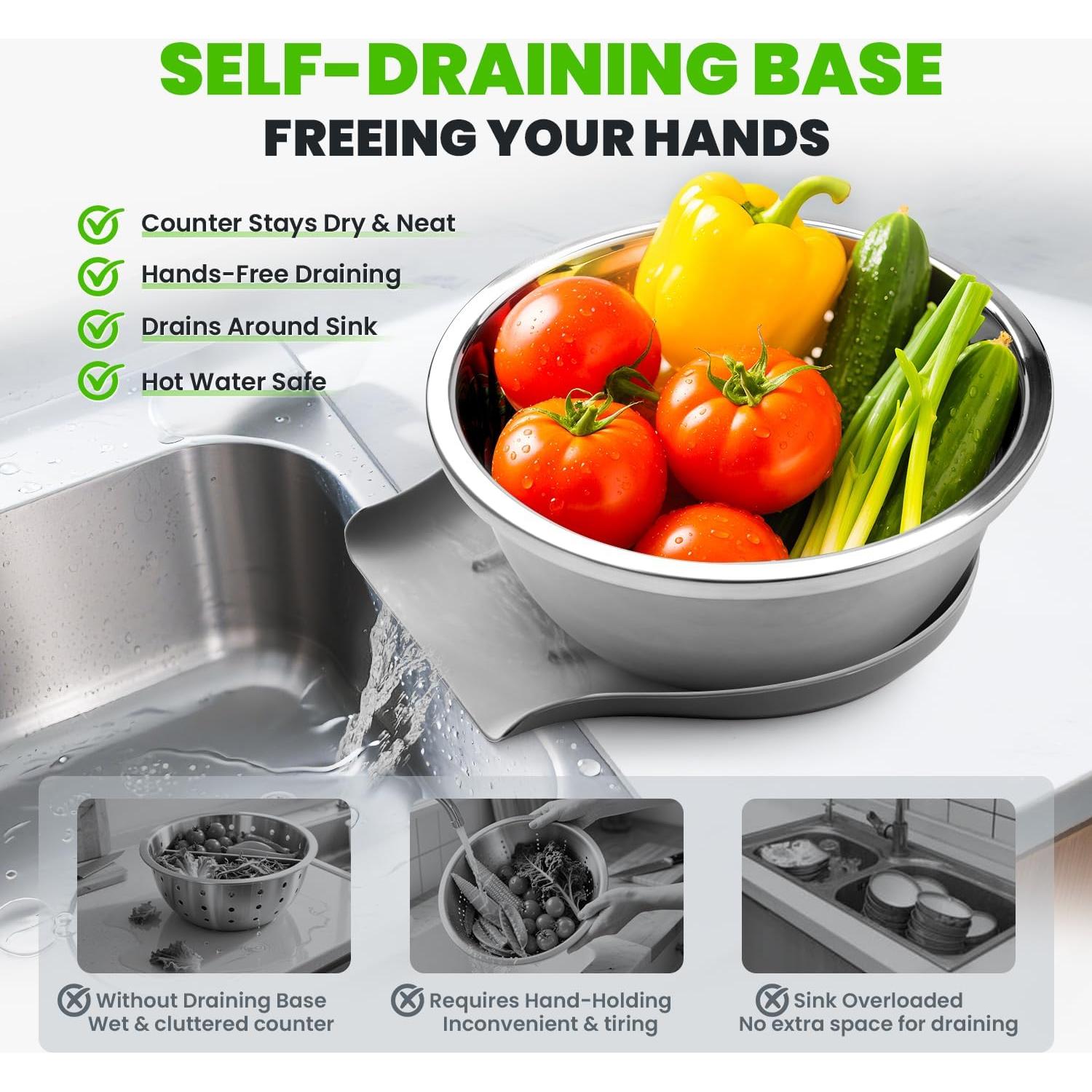 Colador de Acero Inoxidable 304 Coinicxcel 5QT con Base Silicona