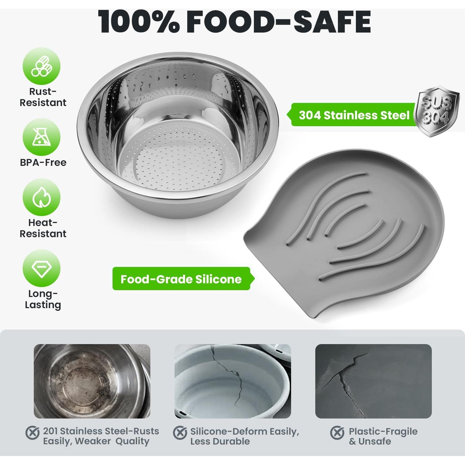 Colador de Acero Inoxidable 304 Coinicxcel 5QT con Base Silicona