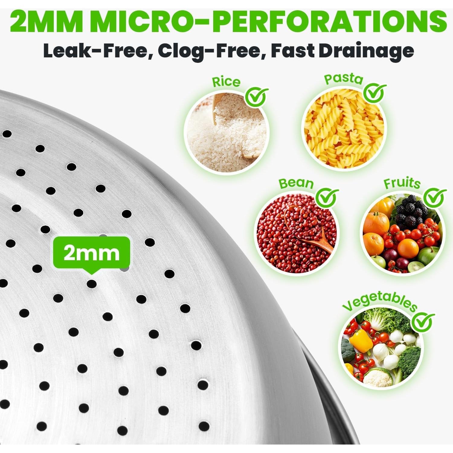 Colador de Acero Inoxidable 304 Coinicxcel 5QT con Base Silicona