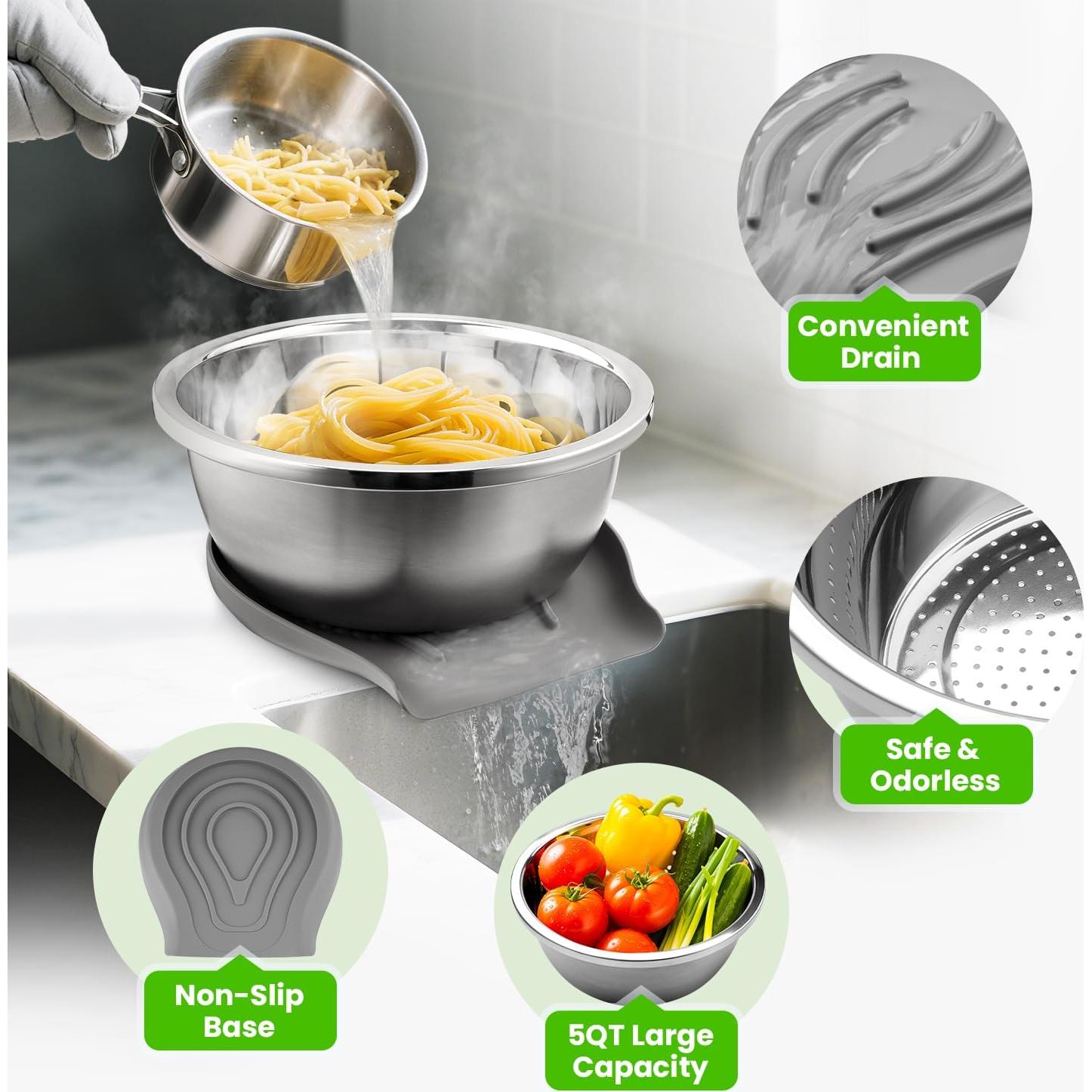 Colador de Acero Inoxidable 304 Coinicxcel 5QT con Base Silicona