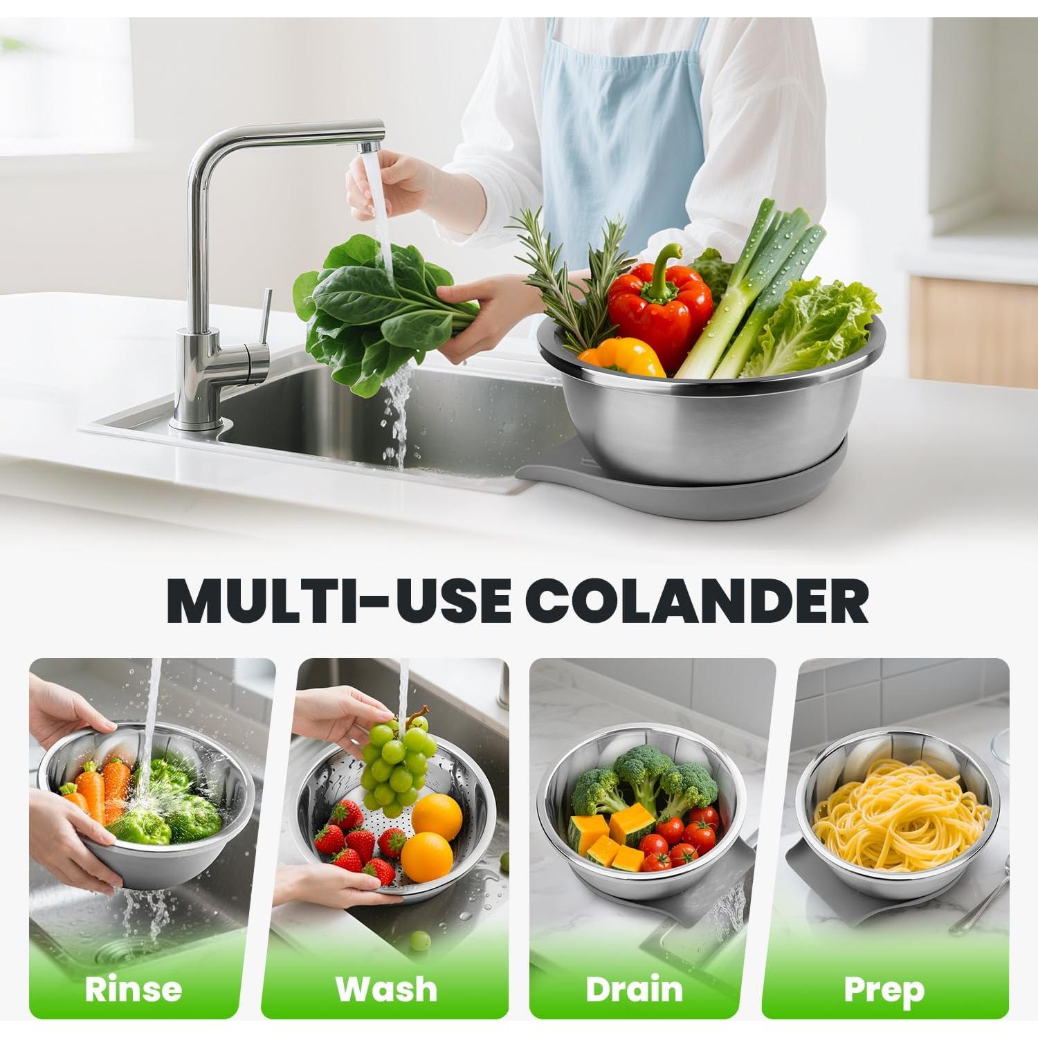 Colador de Acero Inoxidable 304 Coinicxcel 5QT con Base Silicona