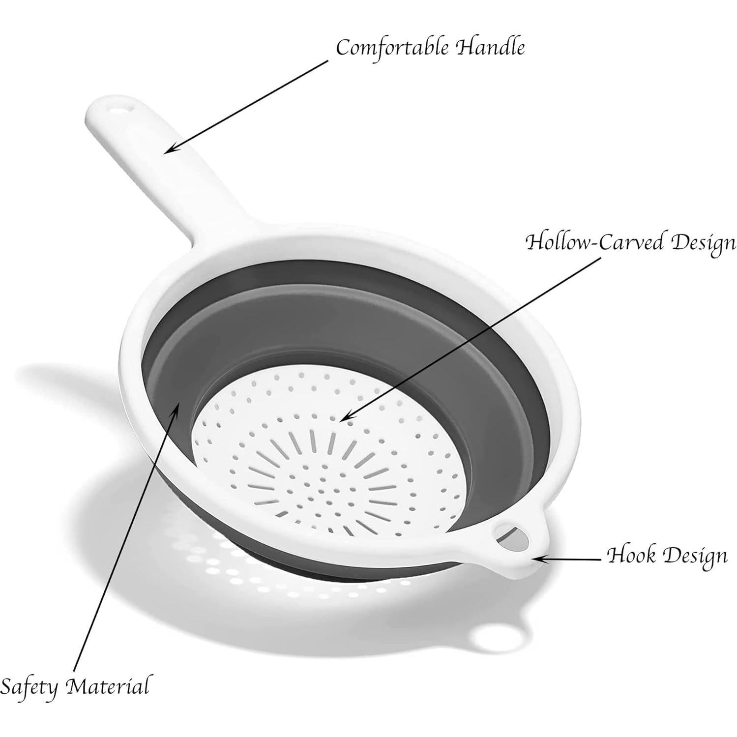 Colador Plegable Brandobay de Silicona 38.5x22.3 cm - Blanco y Gris