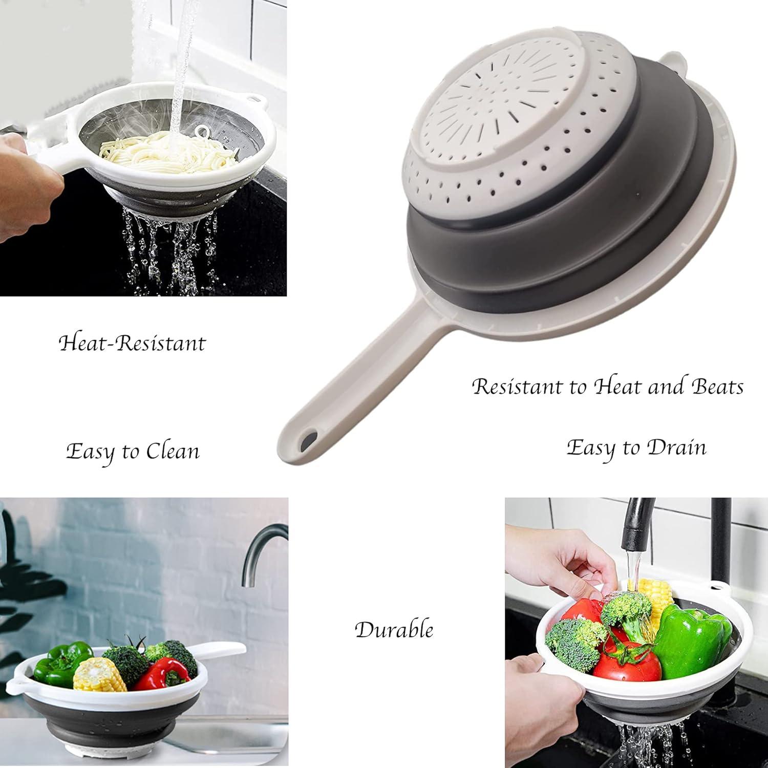 Colador Plegable Brandobay de Silicona 38.5x22.3 cm - Blanco y Gris