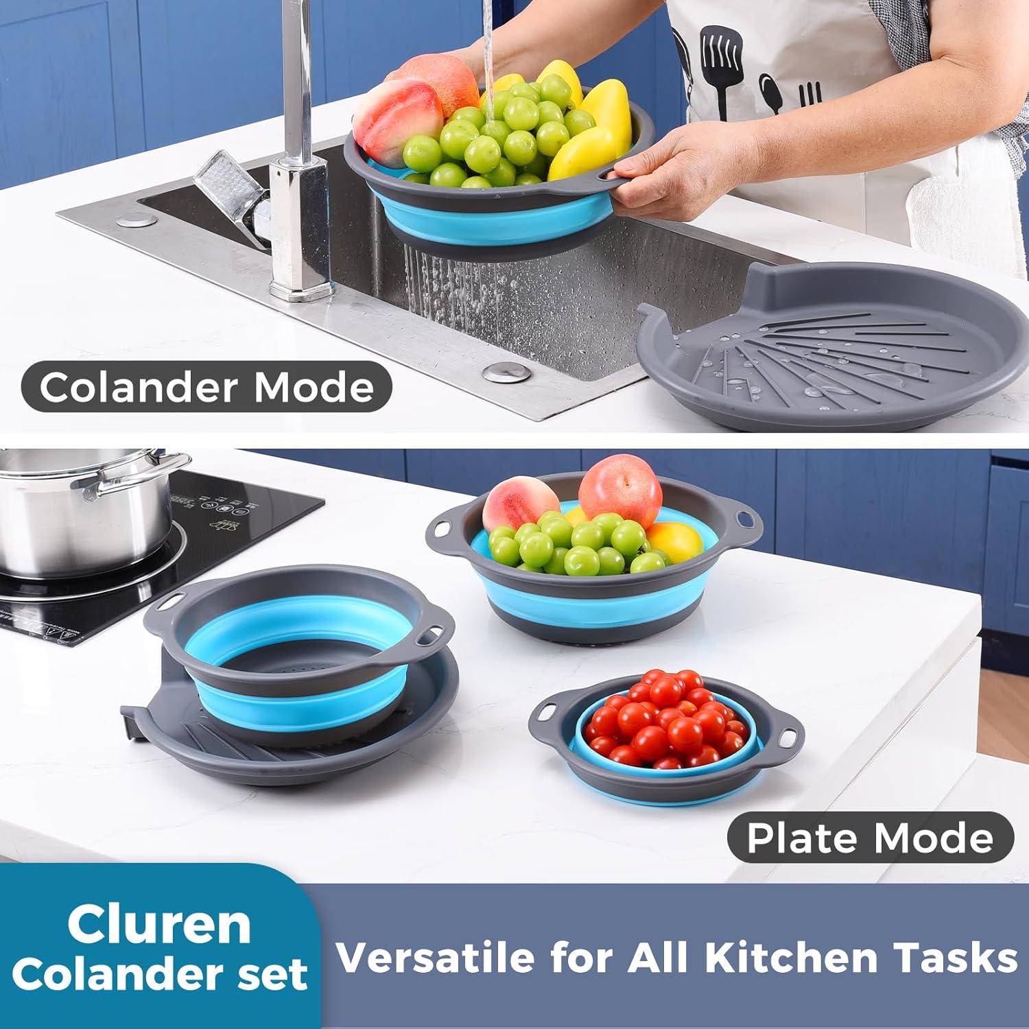 Juego de Coladores Plegables Cluren 3 Piezas con Base Universal