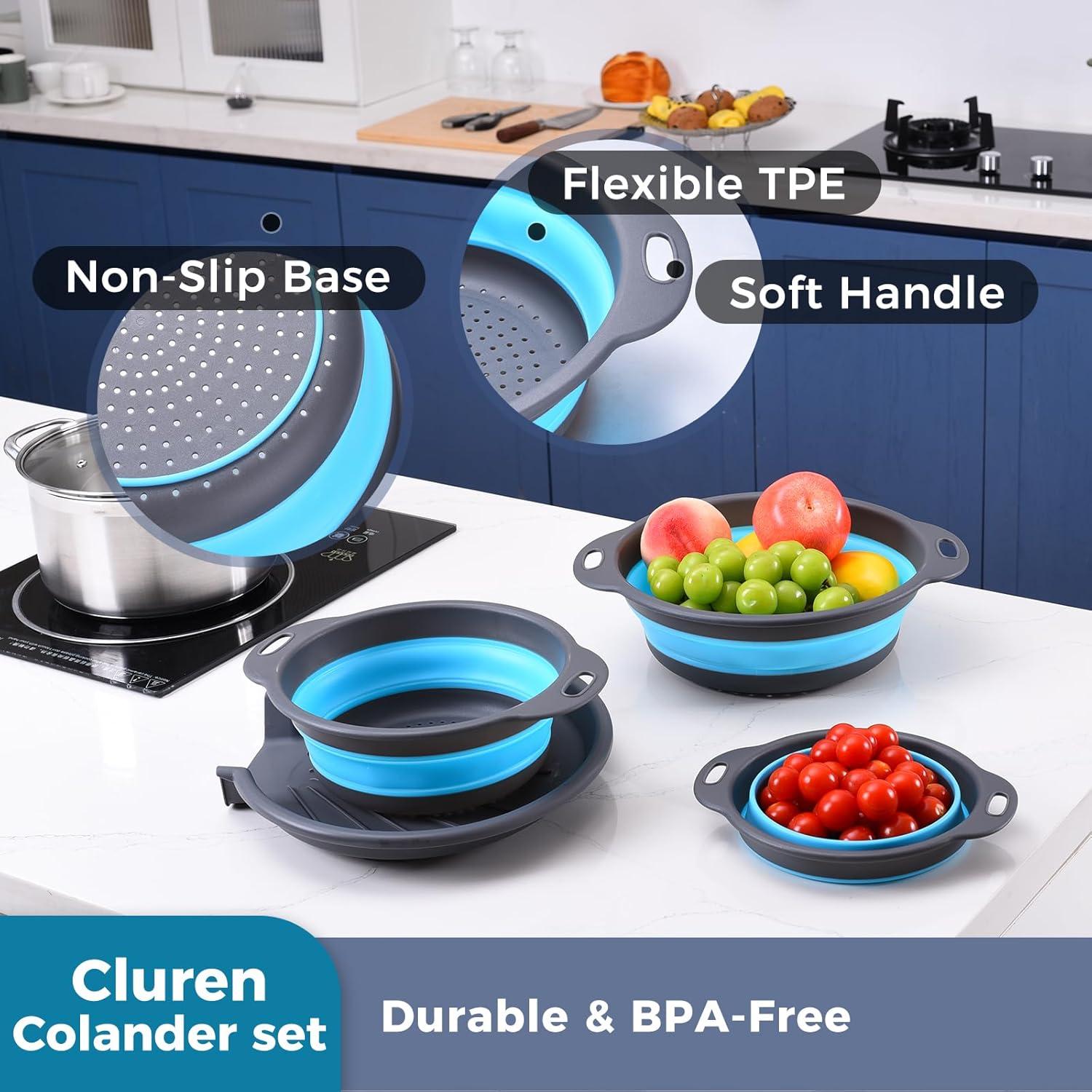 Juego de Coladores Plegables Cluren 3 Piezas con Base Universal