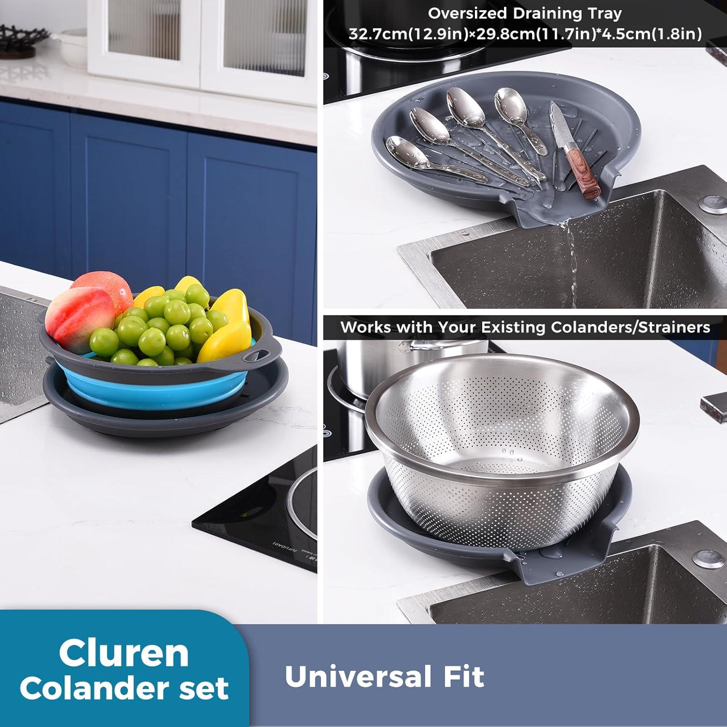 Juego de Coladores Plegables Cluren 3 Piezas con Base Universal