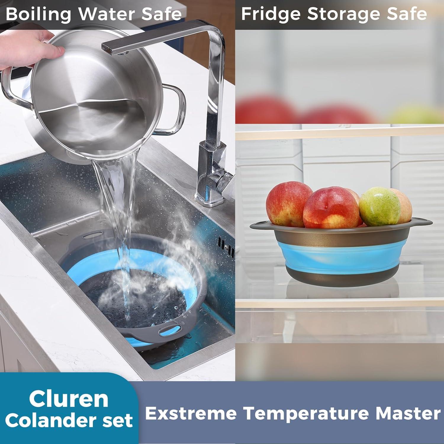 Juego de Coladores Plegables Cluren 3 Piezas con Base Universal