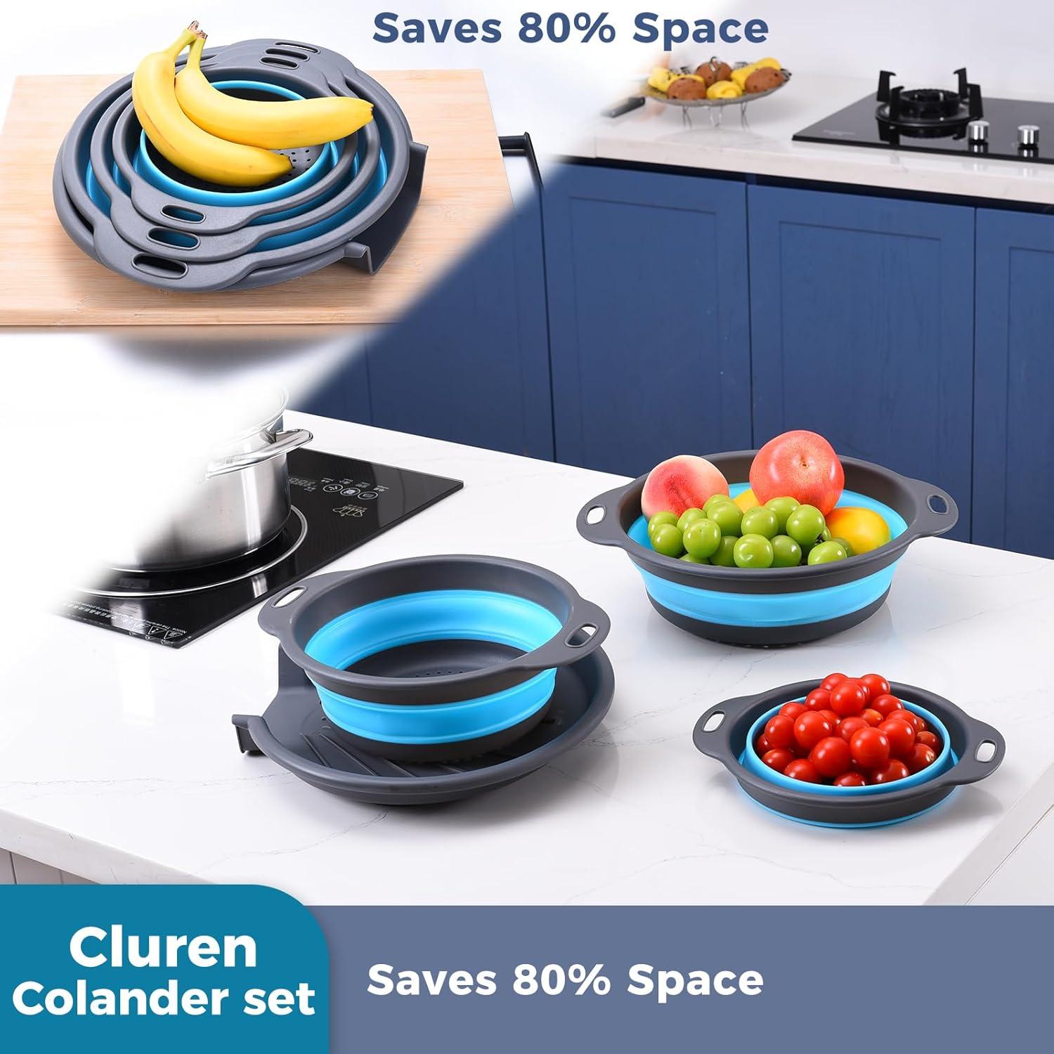 Juego de Coladores Plegables Cluren 3 Piezas con Base Universal