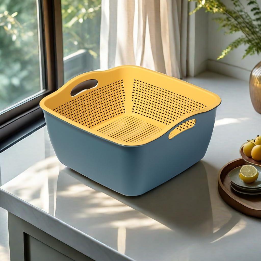 Colador de Cocina McLLinzo 2 en 1 Grande Azul/Amarillo