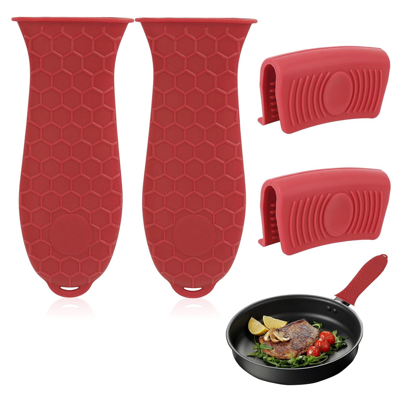 Cubiertas de Mango de Silicona Slergut 4 Piezas Rojo Antideslizantes