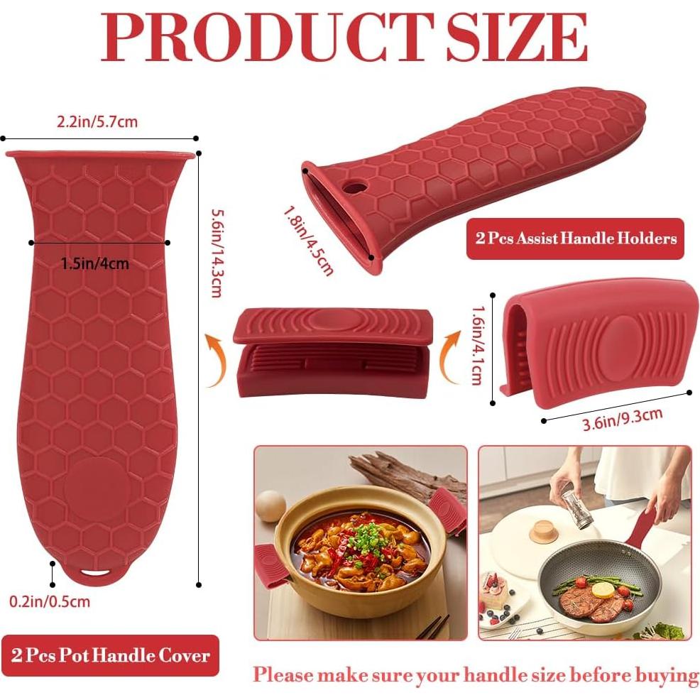 Cubiertas de Mango de Silicona Slergut 4 Piezas Rojo Antideslizantes