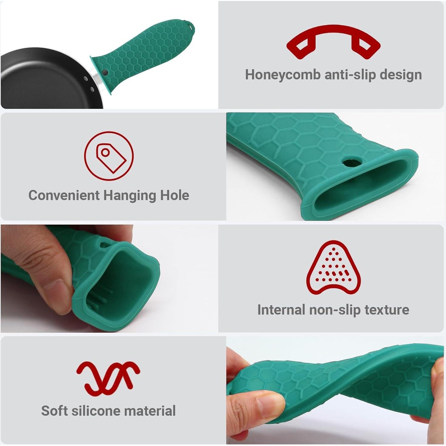 Cubiertas de Mango de Olla HARSKIYER 3 Piezas Verde Antideslizante