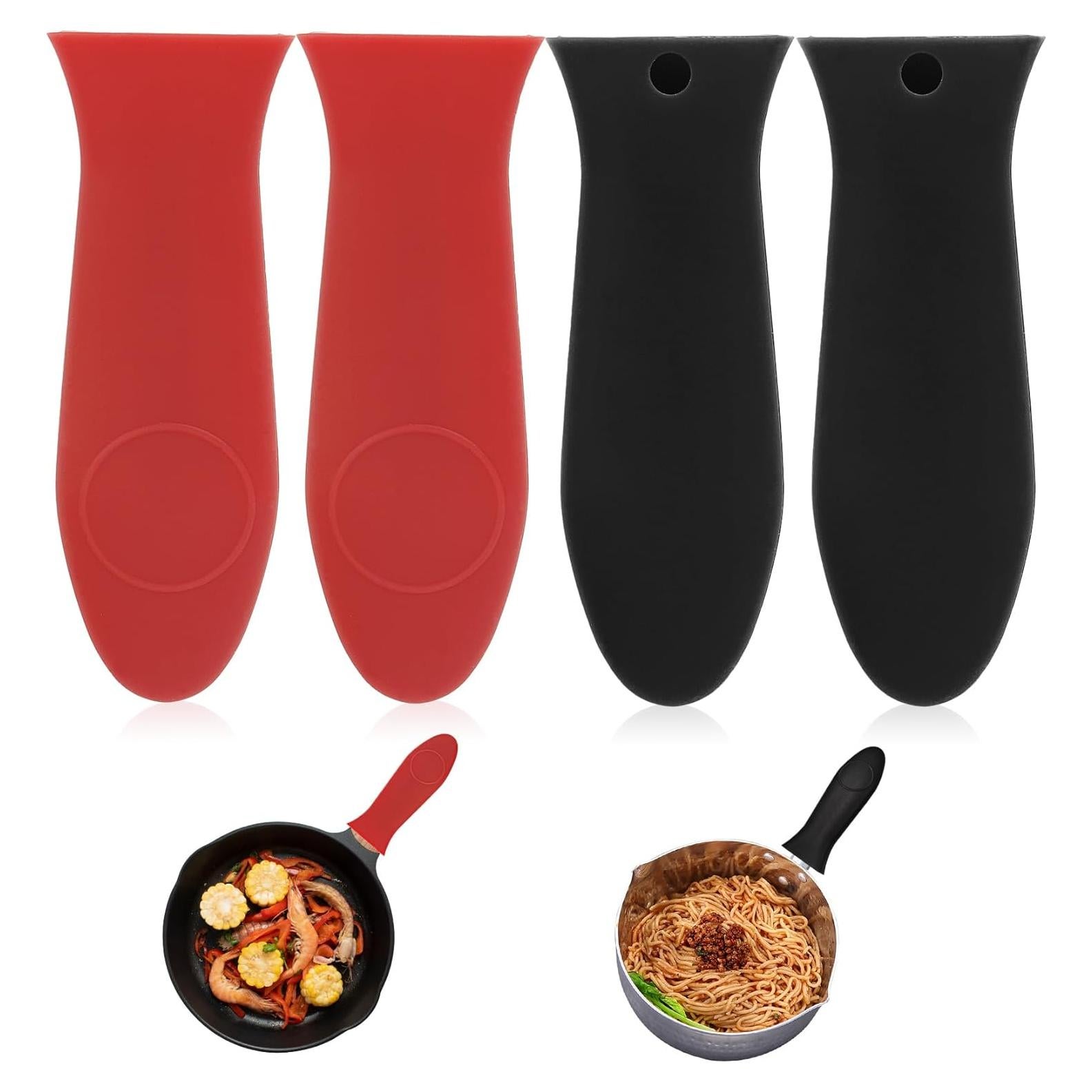 Cubiertas de Mango de Silicona Fiocloina 4 Piezas Rojo Negro