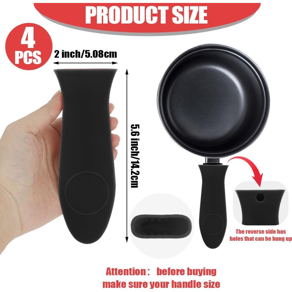 Cubiertas de Mango de Silicona Fiocloina 4 Piezas Rojo Negro