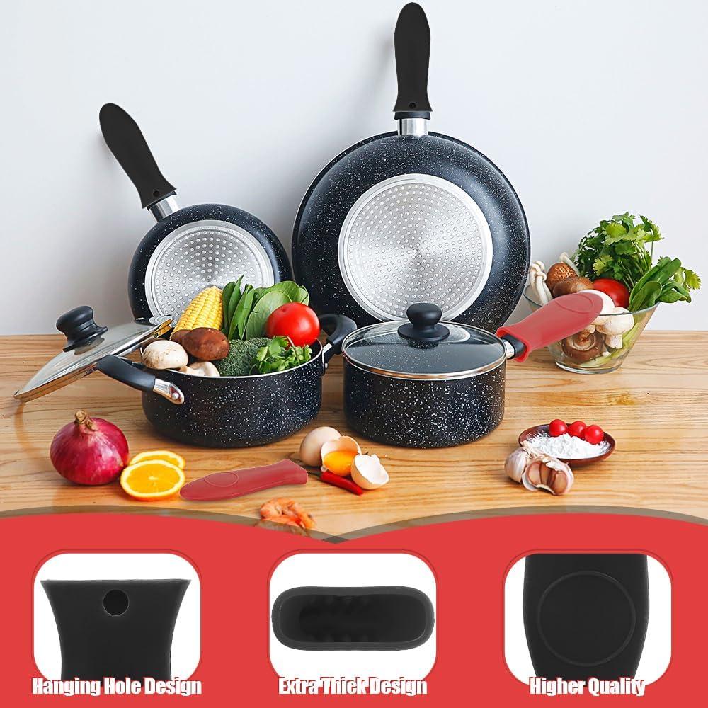 Cubiertas de Mango de Silicona Fiocloina 4 Piezas Rojo Negro