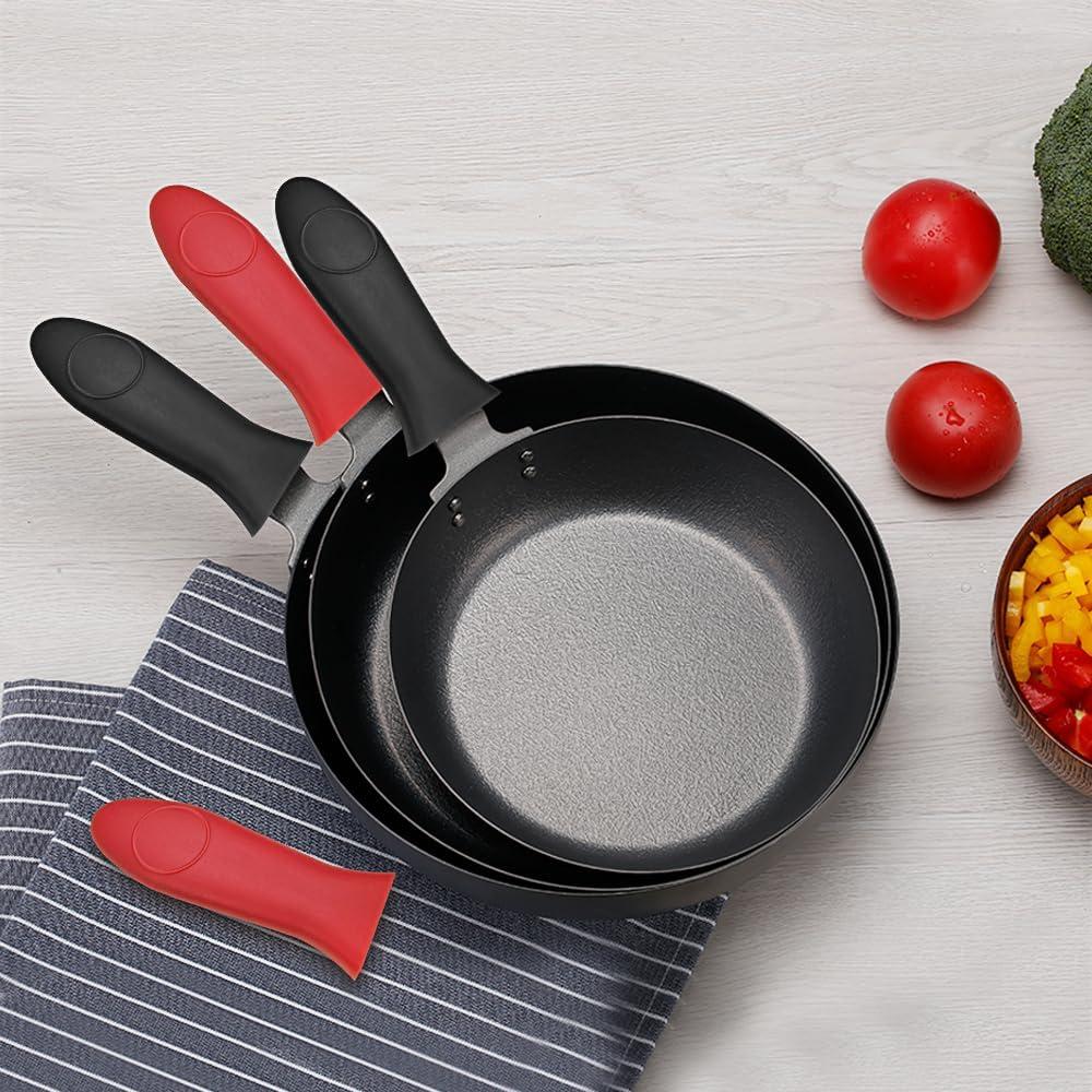 Cubiertas de Mango de Silicona Fiocloina 4 Piezas Rojo Negro