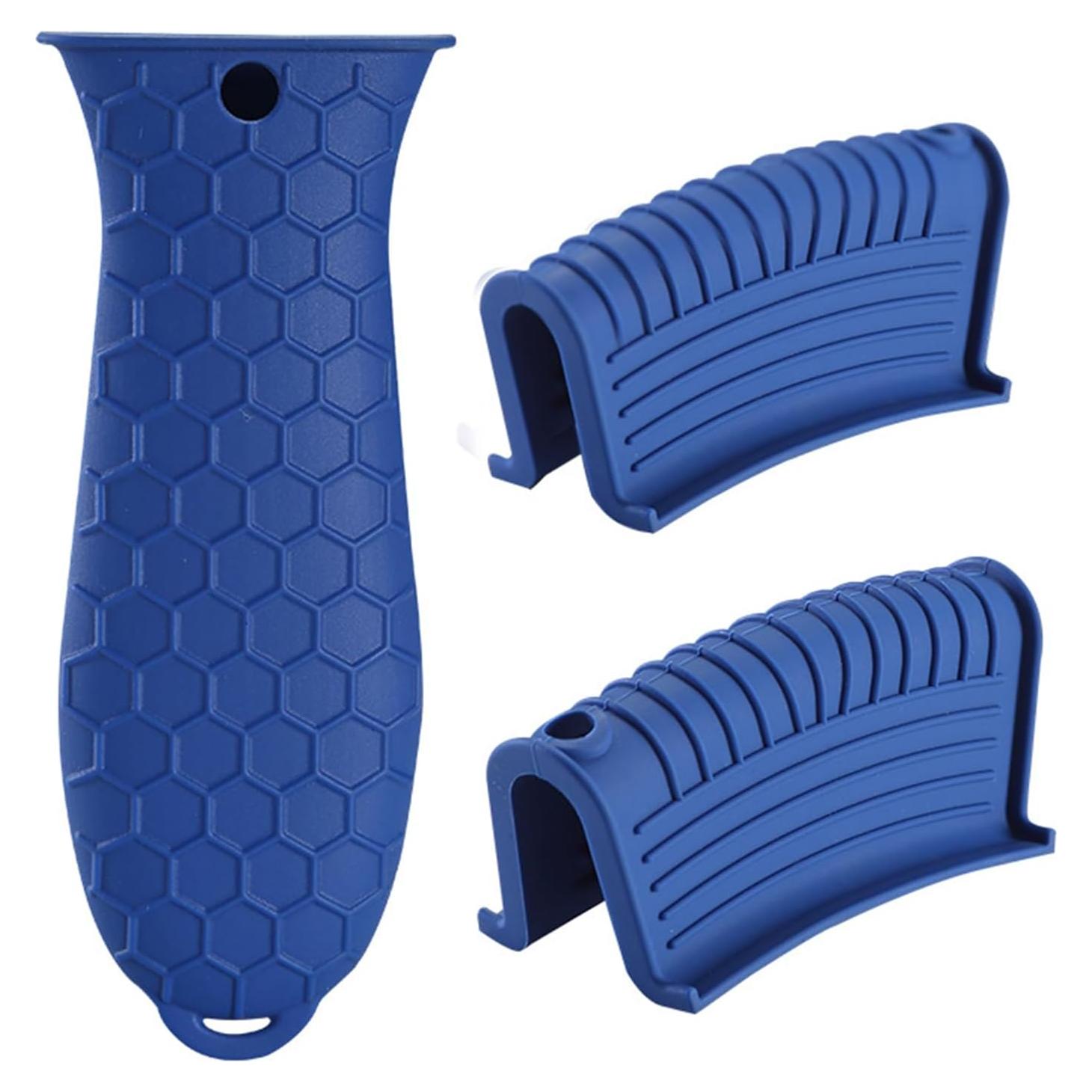 Cubiertas de Mango de Sartén de Hierro Fundido Shudyear - 3 Piezas Silicona Azul