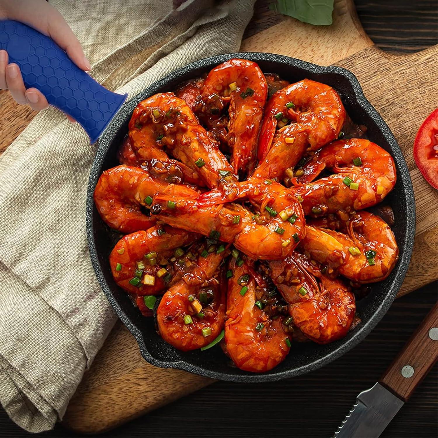 Cubiertas de Mango de Sartén de Hierro Fundido Shudyear - 3 Piezas Silicona Azul