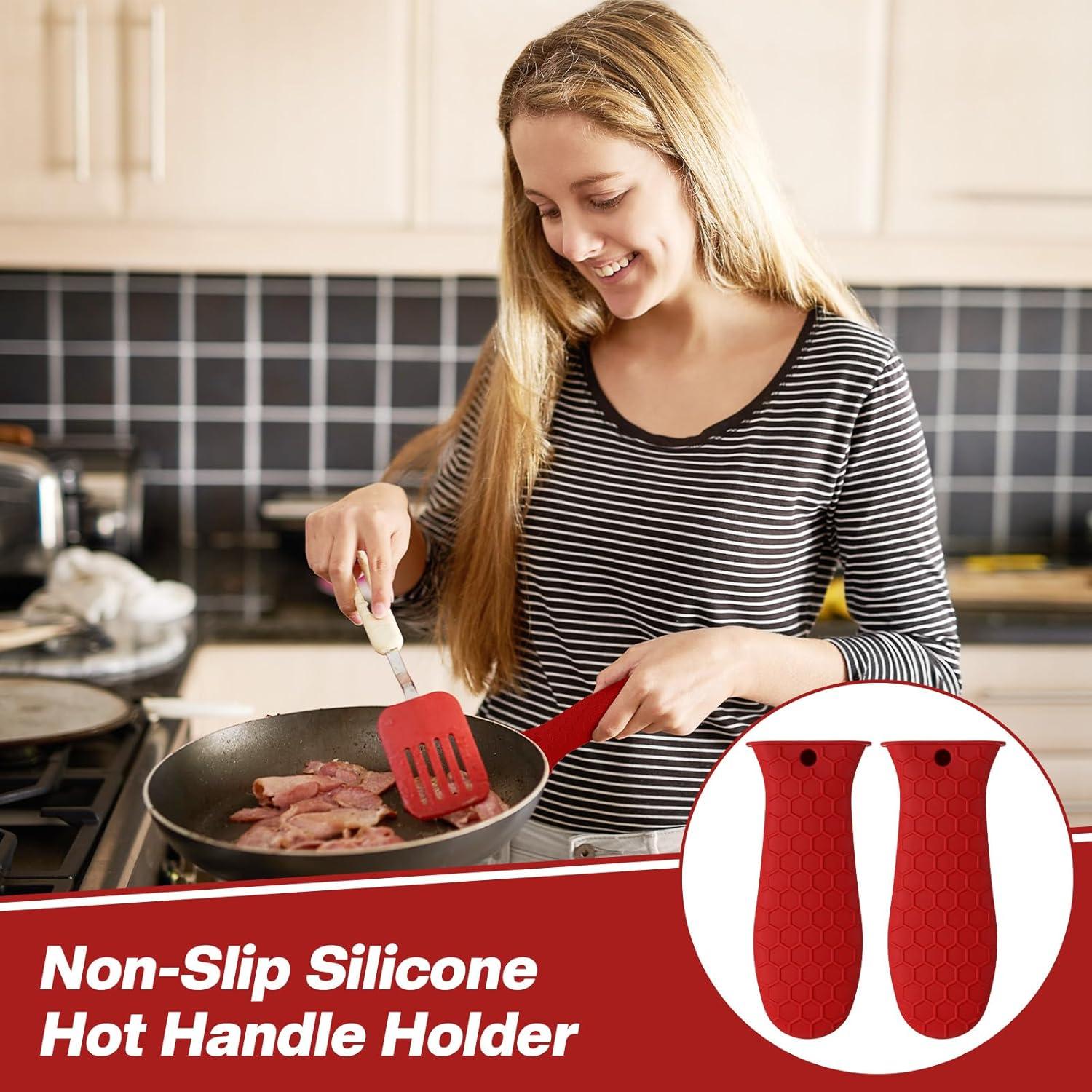 Funda de Mango de Silicona Patelai 2 Piezas Rojo Antideslizante