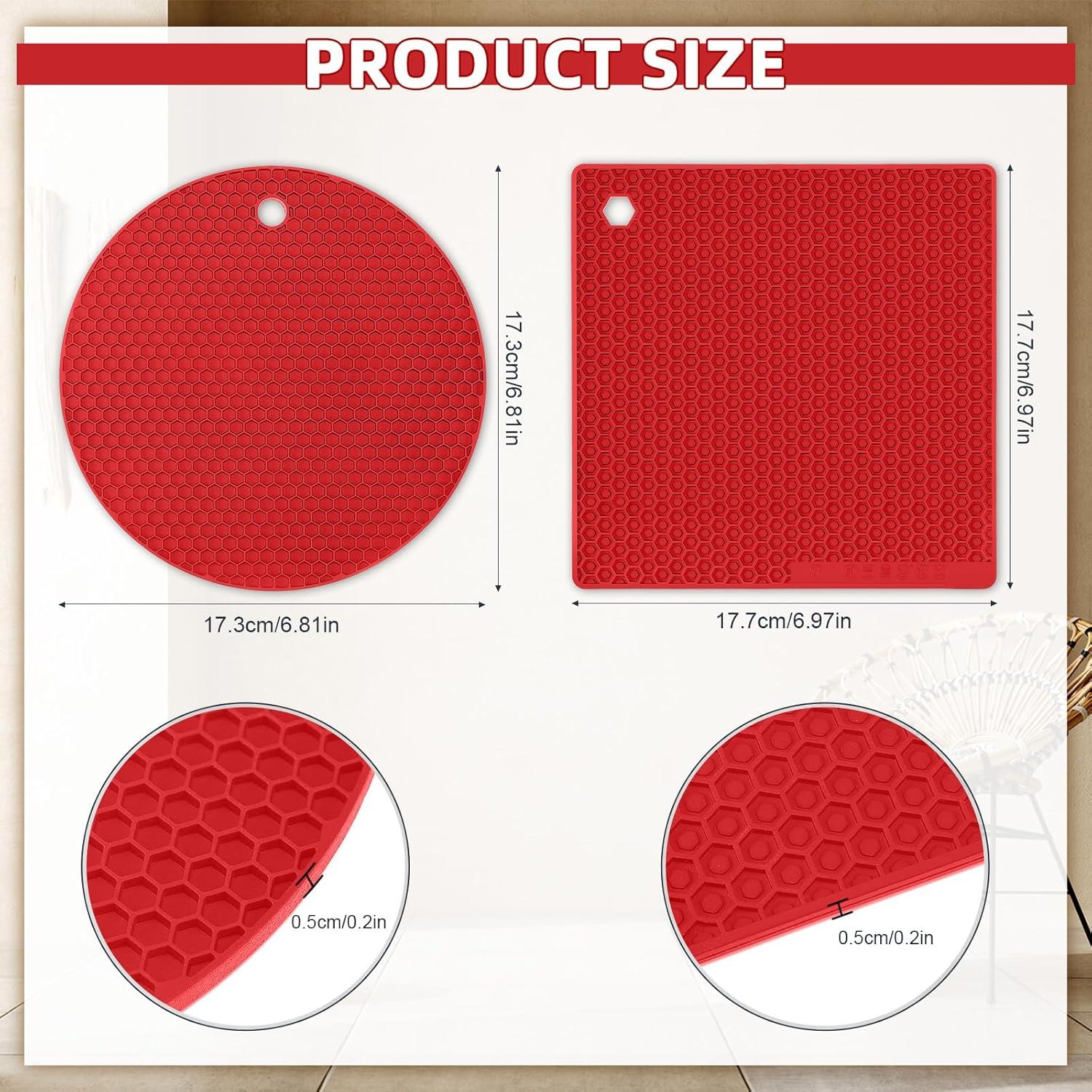 Honeydak Set de 12 Piezas: Tapetes y Cubiertas de Silicona Rojo