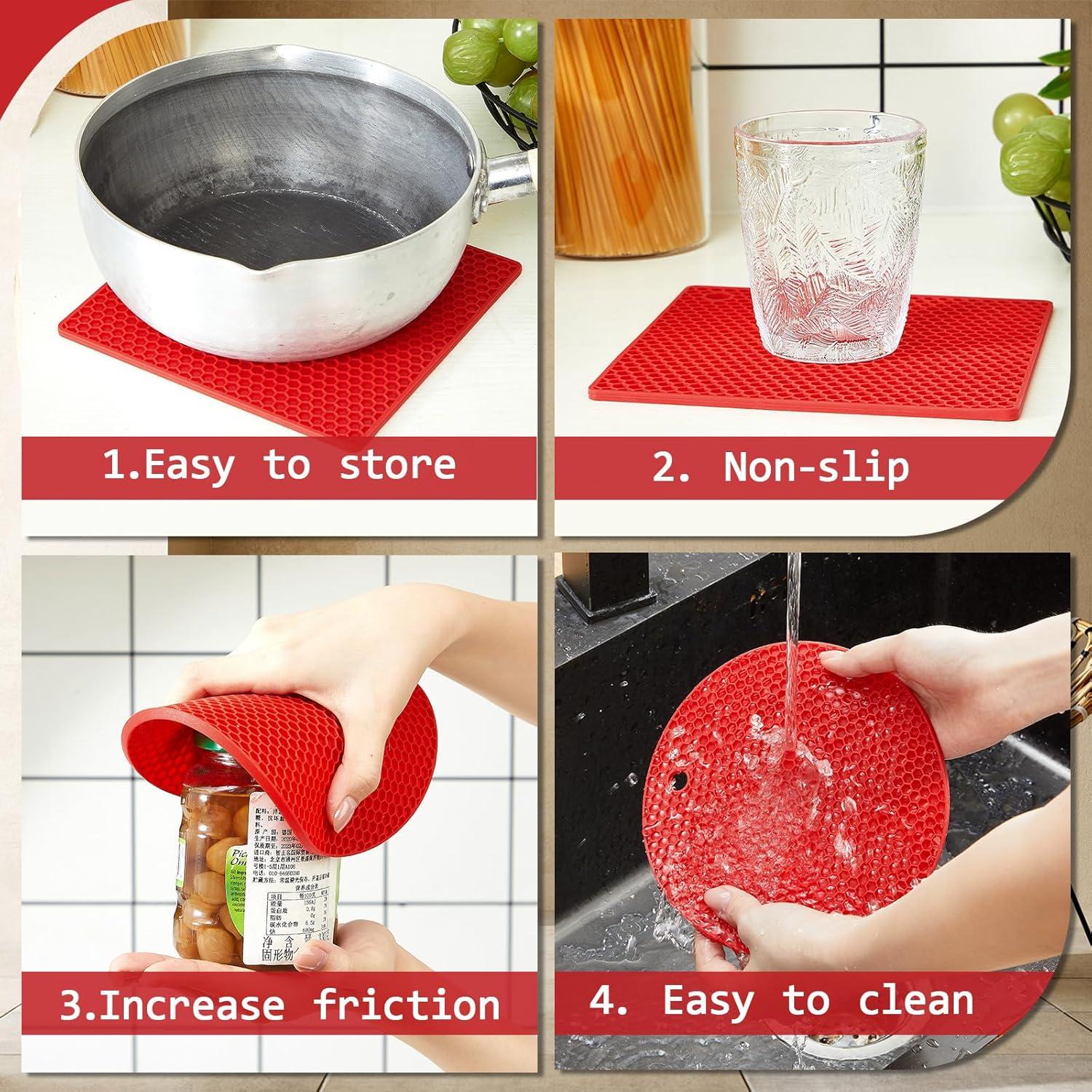 Honeydak Set de 12 Piezas: Tapetes y Cubiertas de Silicona Rojo