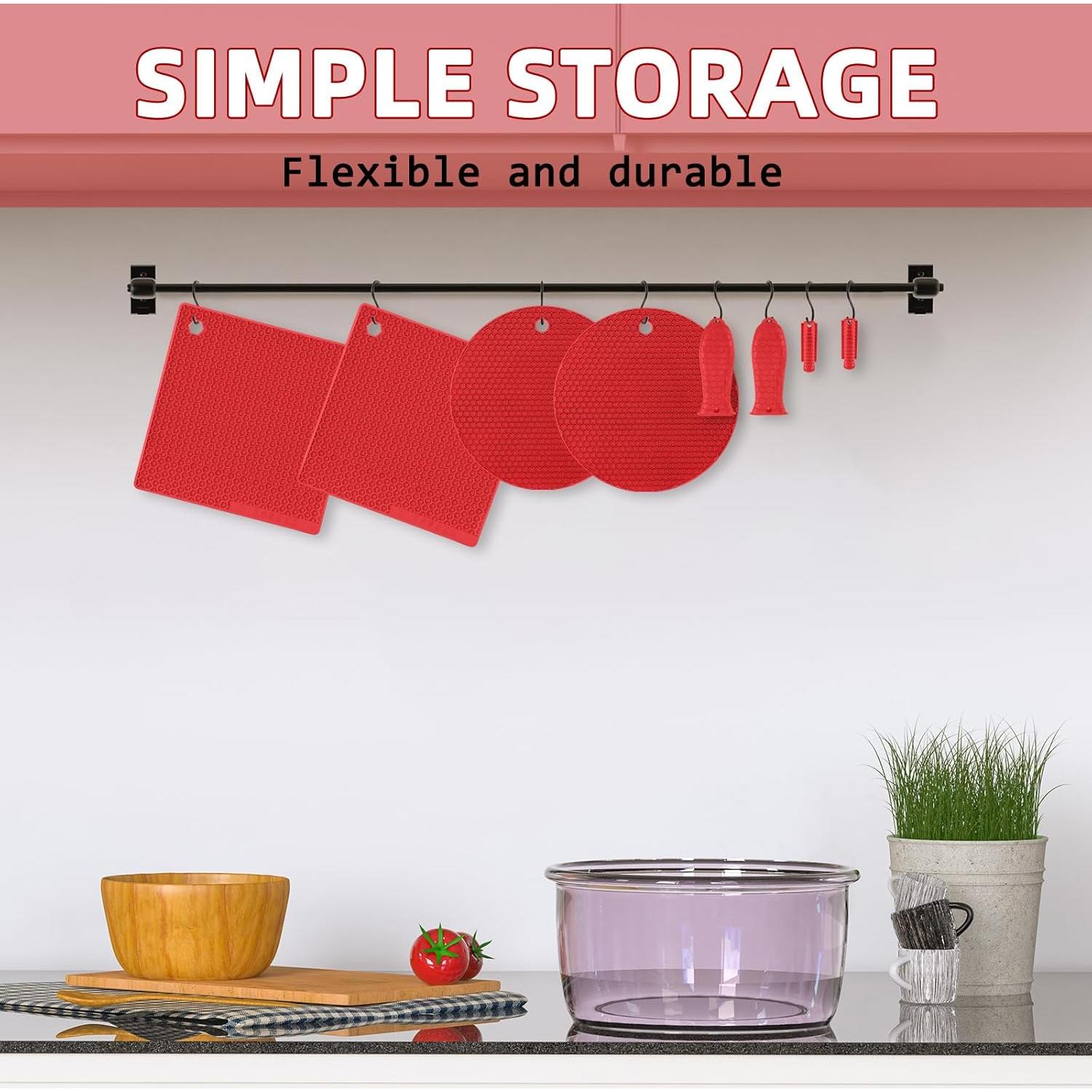 Honeydak Set de 12 Piezas: Tapetes y Cubiertas de Silicona Rojo