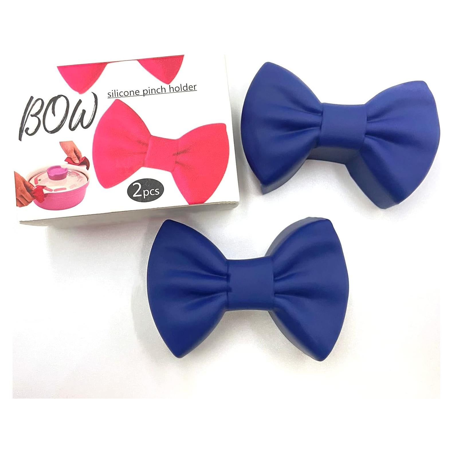 Bow Tie Silicone Heat Insulator Clip, Mini Oven Mitt, Finger Guard Pot Holder, Kitchen Cooking Gloves,Silicone Pinch Holder (Blue)