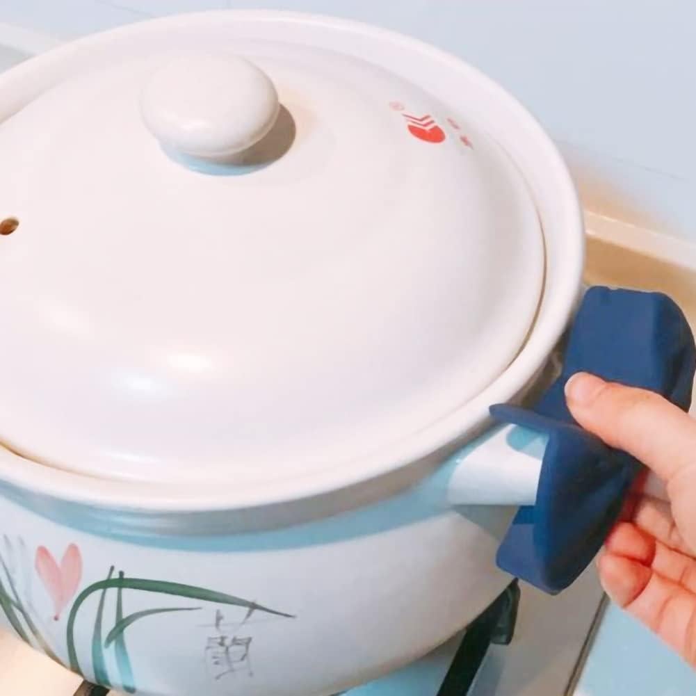 Bow Tie Silicone Heat Insulator Clip, Mini Oven Mitt, Finger Guard Pot Holder, Kitchen Cooking Gloves,Silicone Pinch Holder (Blue)