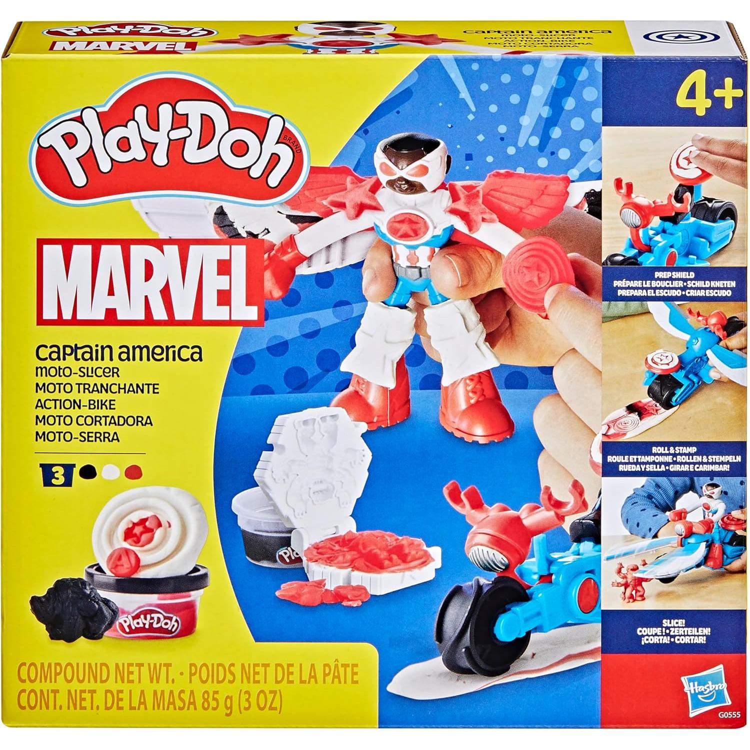 Play-Doh Capitán América Moto-Cortador con Figura y Accesorios