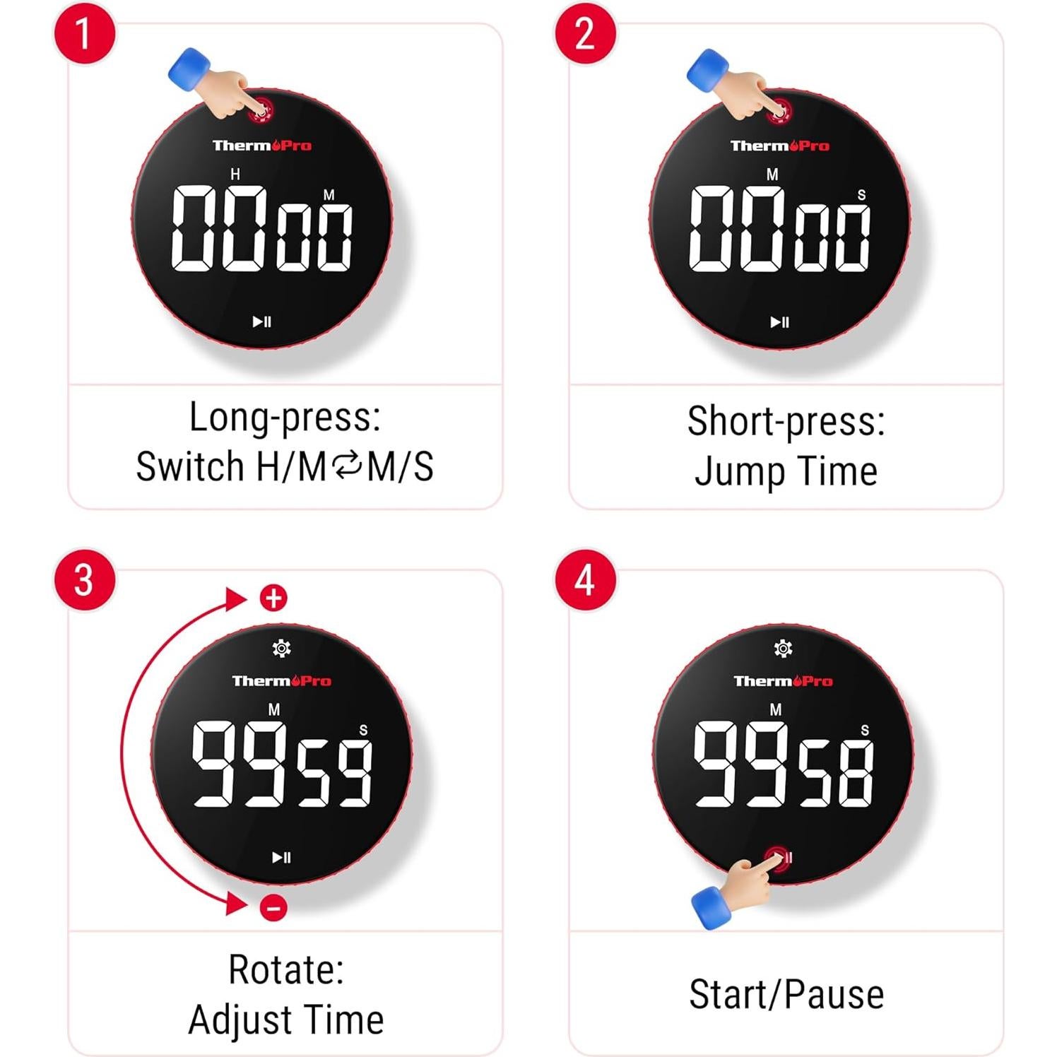 Temporizador Digital de Cocina ThermoPro TM04 con Imán y Soporte