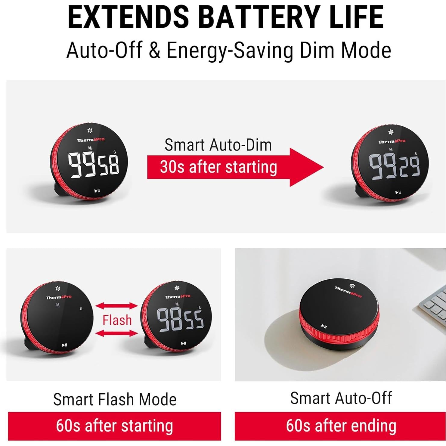 Temporizador Digital de Cocina ThermoPro TM04 con Imán y Soporte