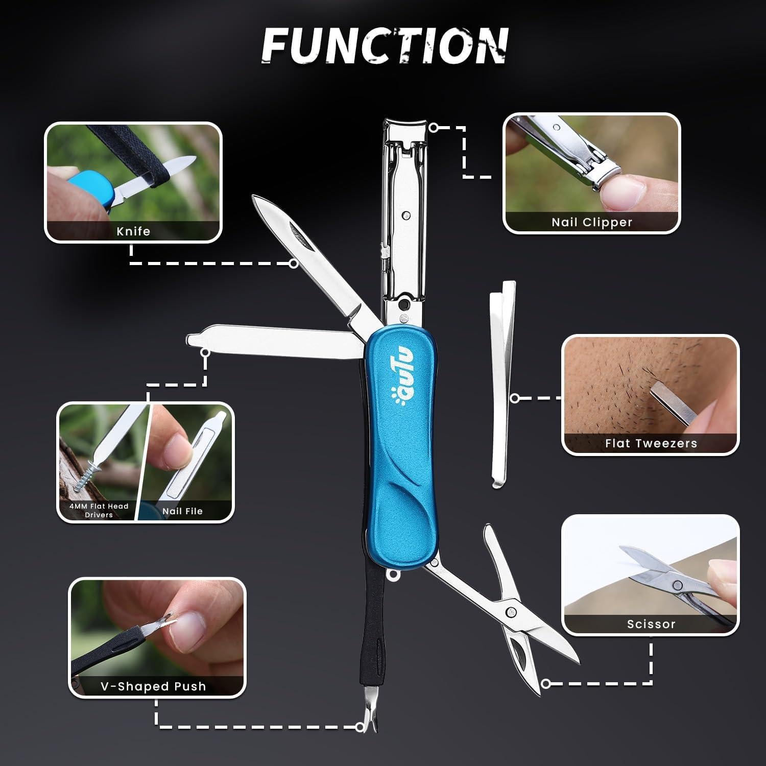 Cortauñas Multiherramienta OUTU 7 en 1 con Llavero Azul
