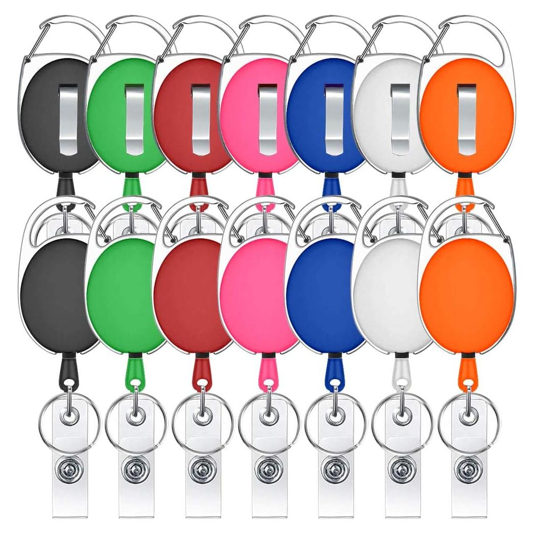 14 Portatarjetas Retráctiles Viaky con Clips y Cuerda 60cm