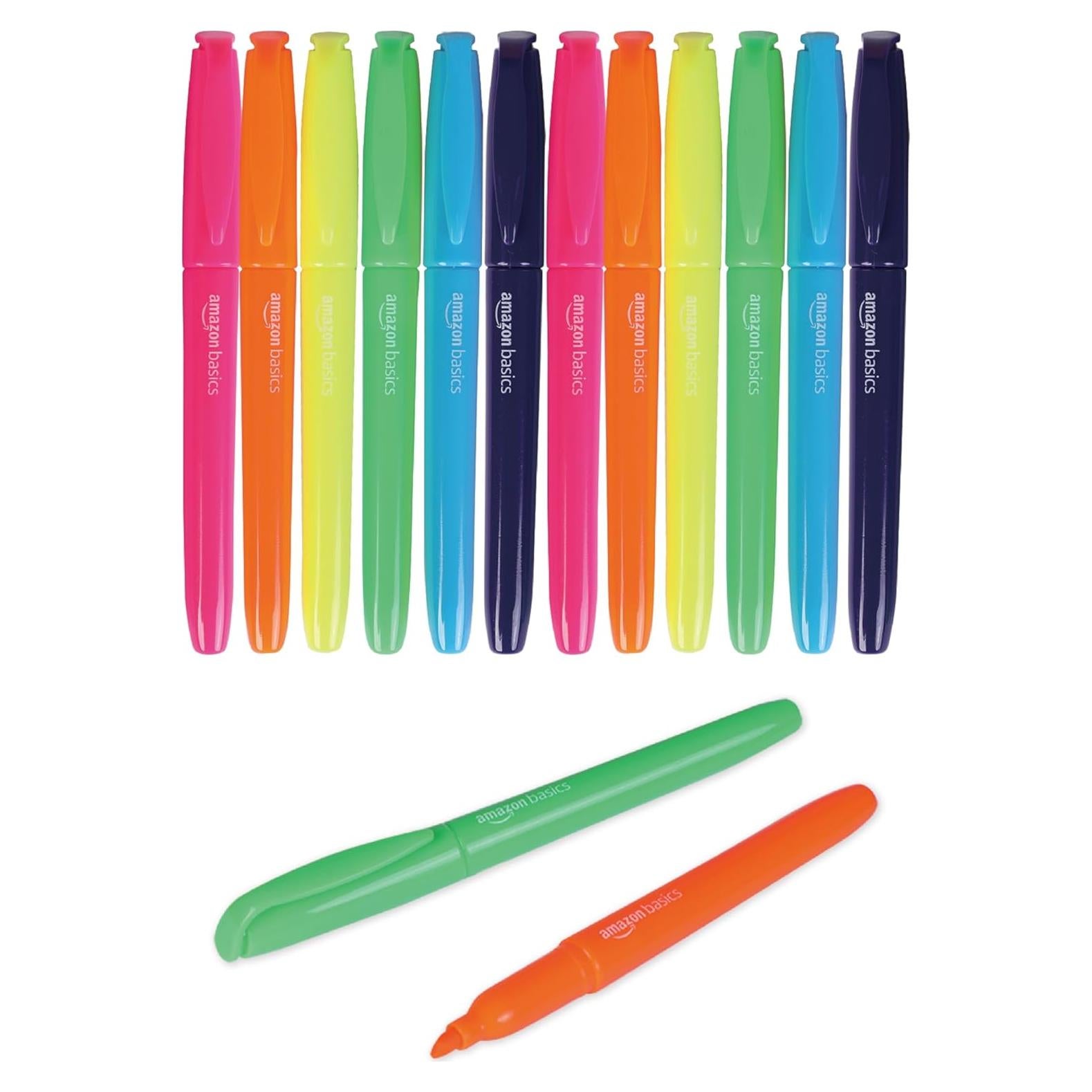 Marcadores Fluorescentes Amazon Basics, Punta Cincel, 12 Colores