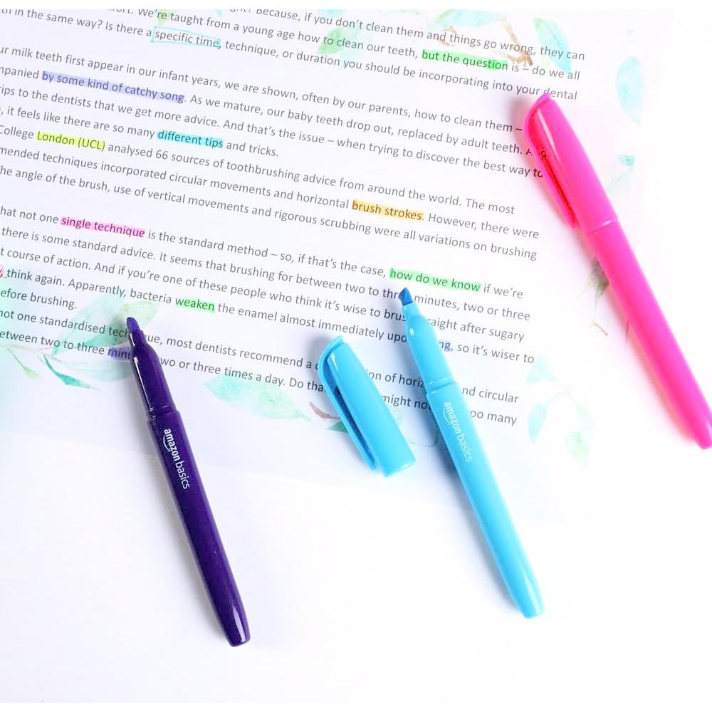 Marcadores Fluorescentes Amazon Basics, Punta Cincel, 12 Colores