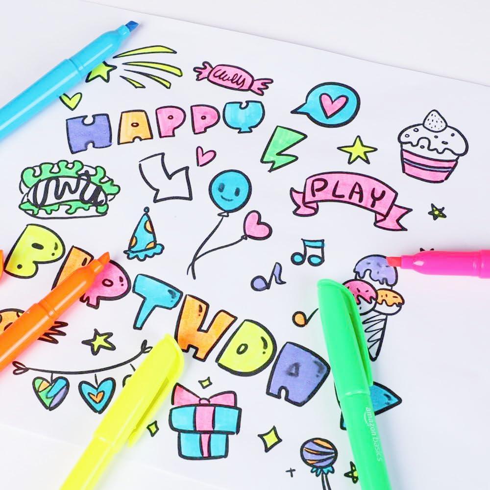 Marcadores Fluorescentes Amazon Basics, Punta Cincel, 12 Colores