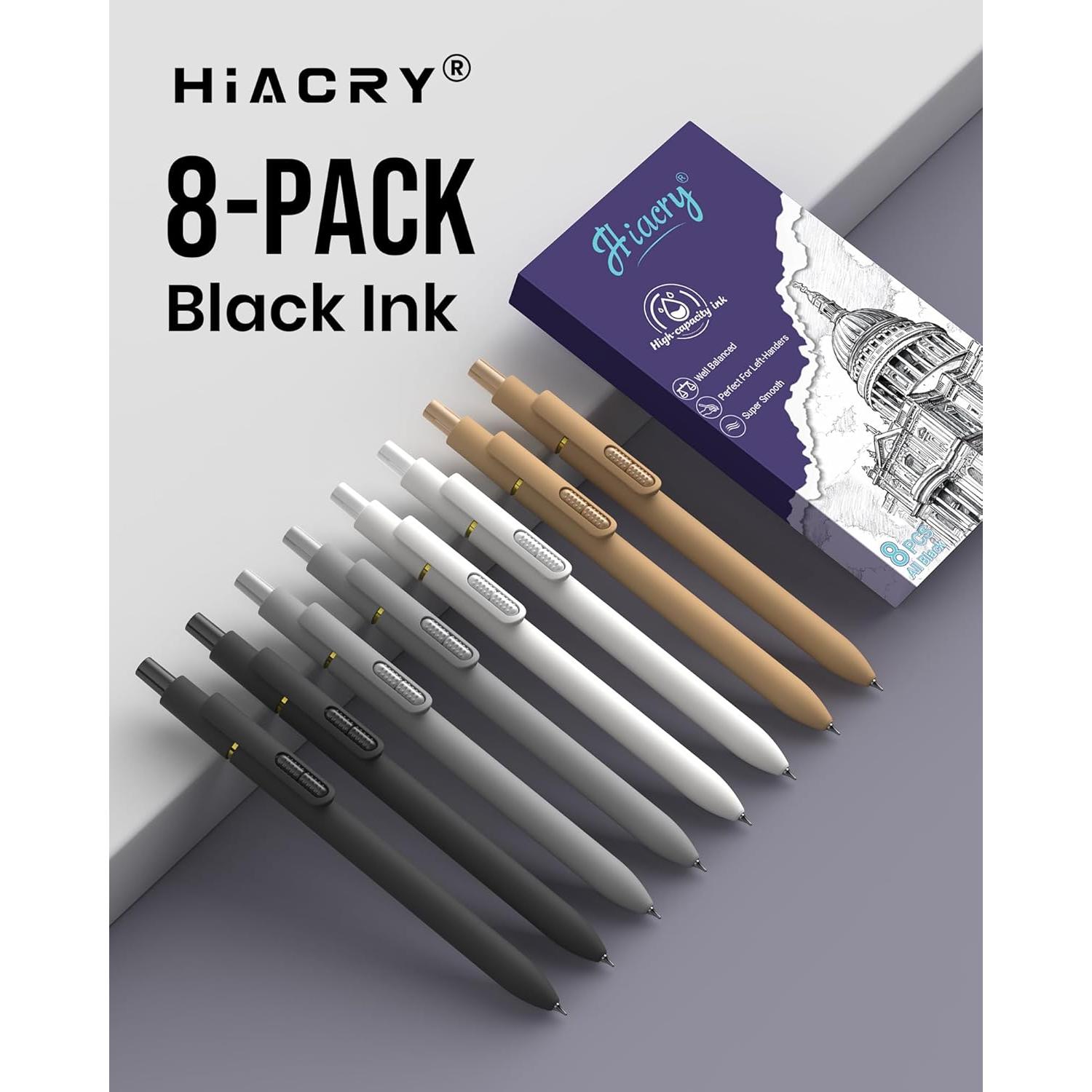 Bolígrafos de Gel Hiacry 0.7mm Tinta Negra 8 Pcs Escritura Suave