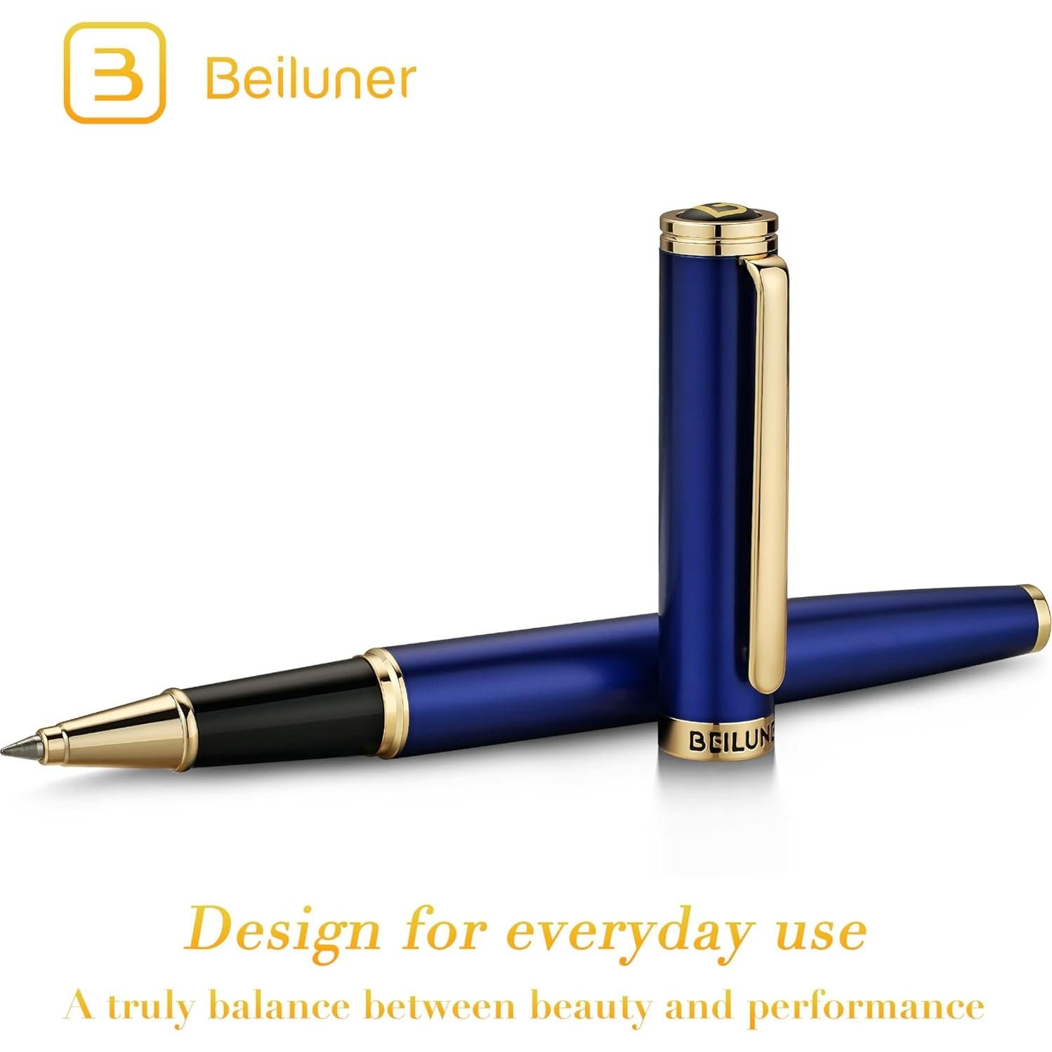 Bolígrafo de lujo BEILUNER azul y oro 24K recarga Schneider