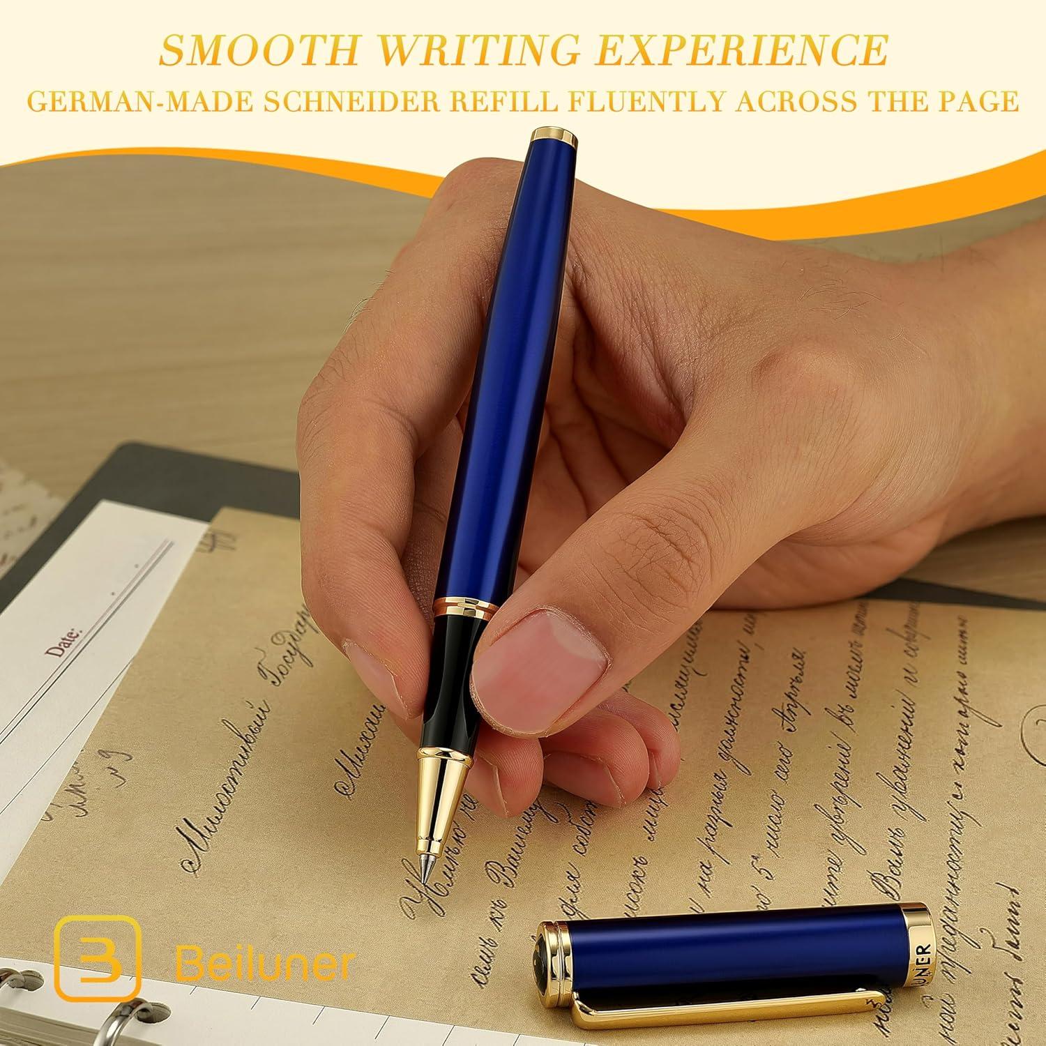 Bolígrafo de lujo BEILUNER azul y oro 24K recarga Schneider