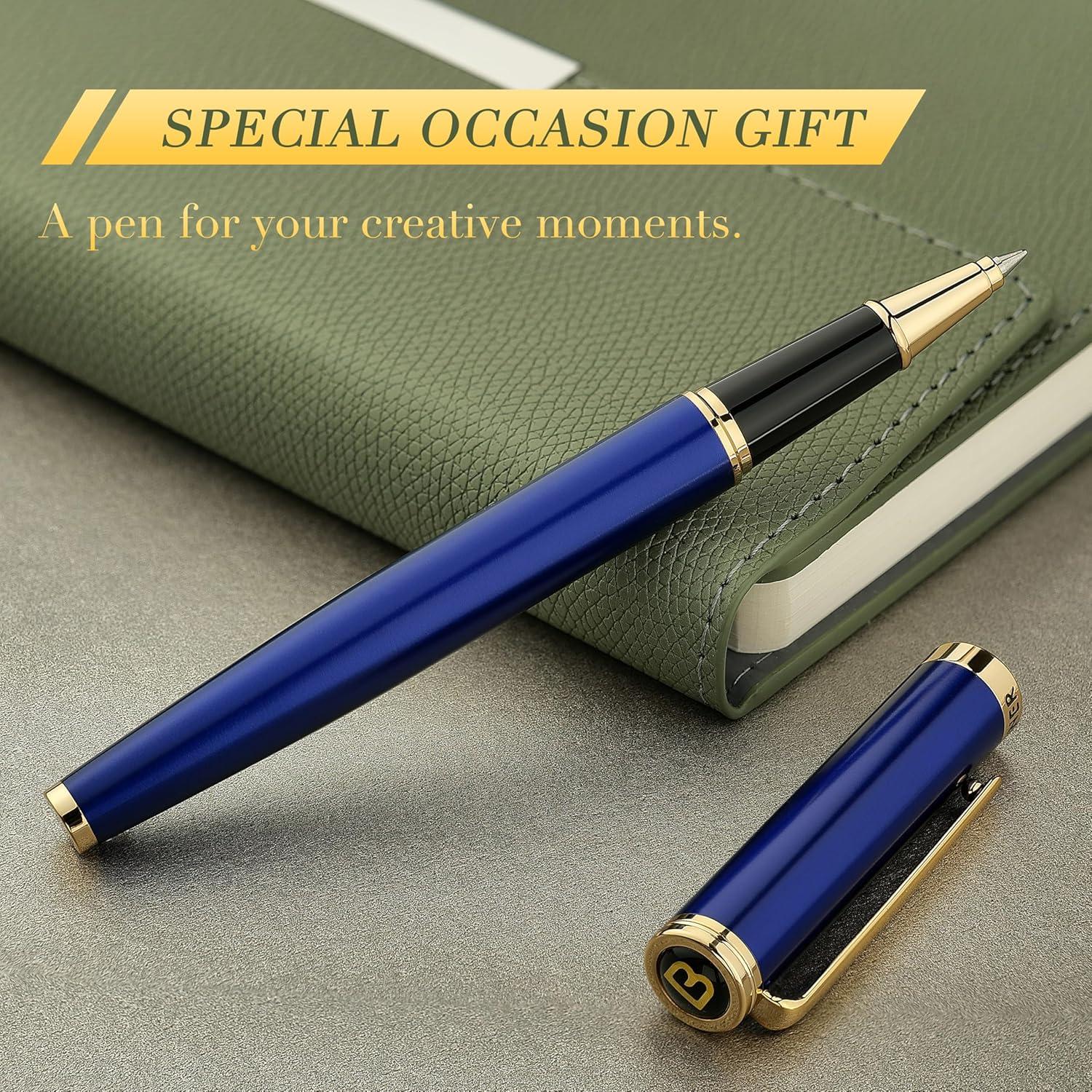 Bolígrafo de lujo BEILUNER azul y oro 24K recarga Schneider