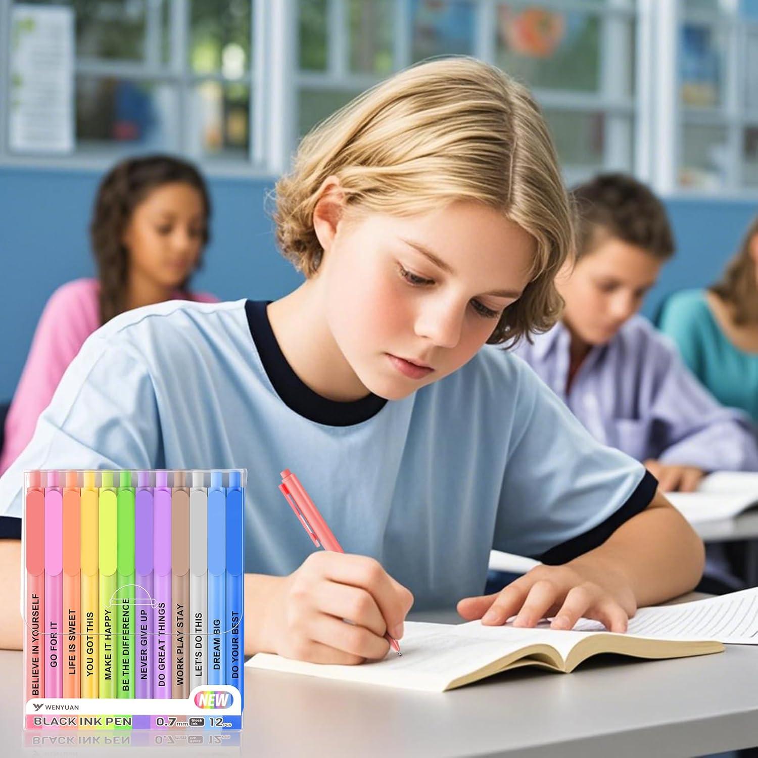 Juego de 12 Bolígrafos Punta Fina WY WENYUAN Tinta Negra 0.7mm