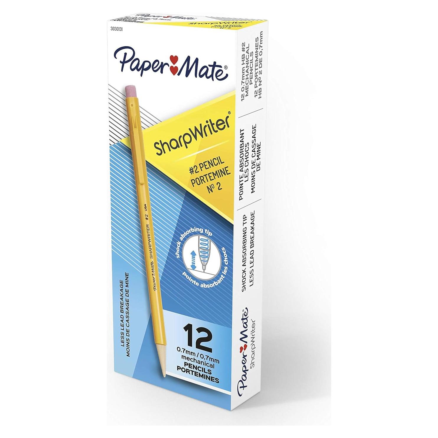 Lápices Mecánicos Paper Mate SharpWriter 0.7mm HB #2 Amarillo 12 Unidades