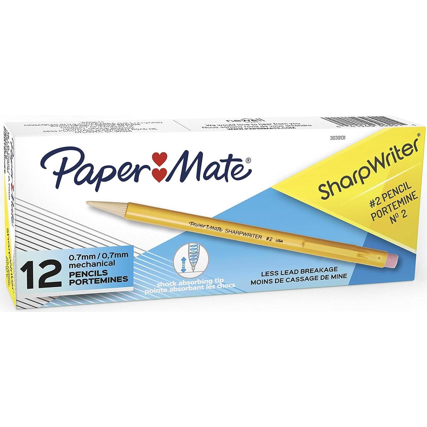Lápices Mecánicos Paper Mate SharpWriter 0.7mm HB #2 Amarillo 12 Unidades
