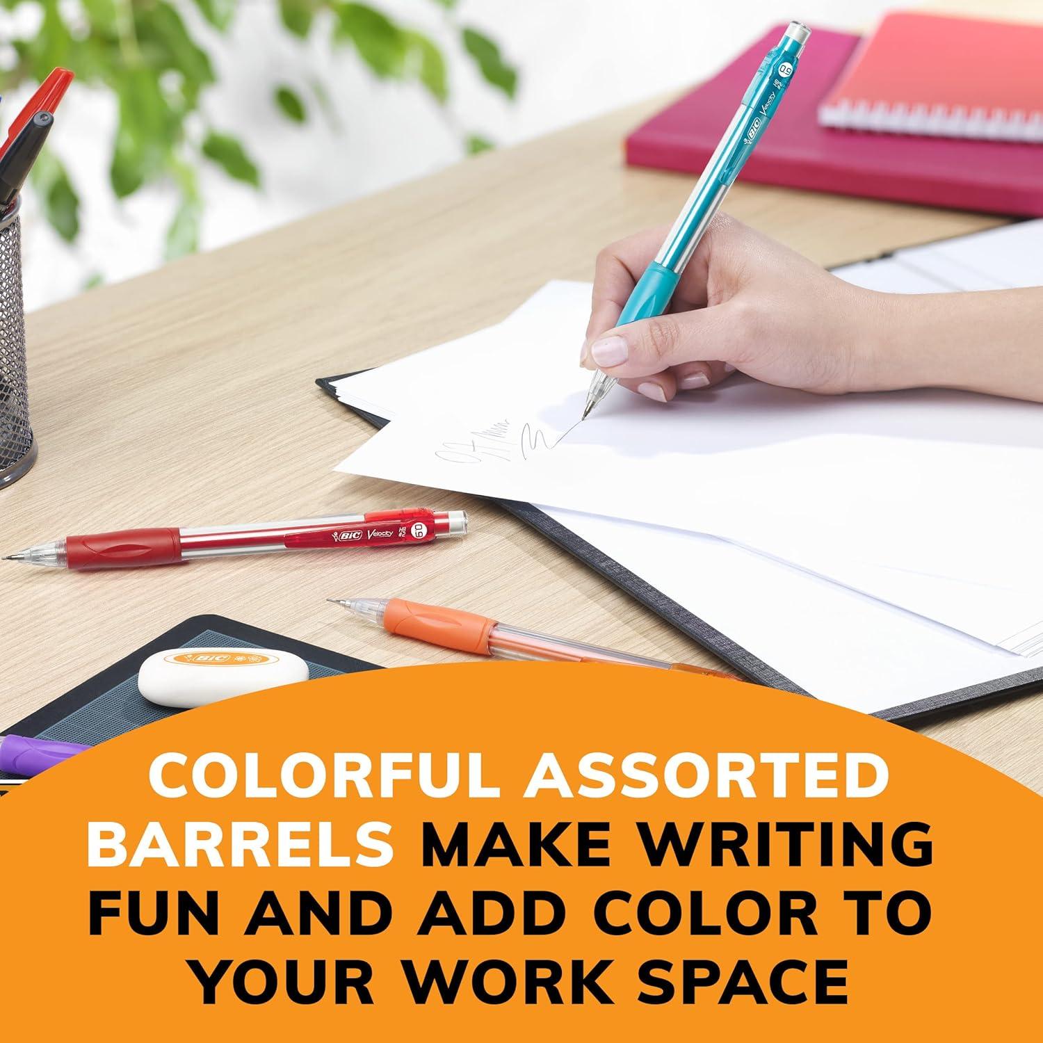 Lápices Mecánicos BIC Velocity 0.9mm Coloridos con Borradores - Paquete de 12